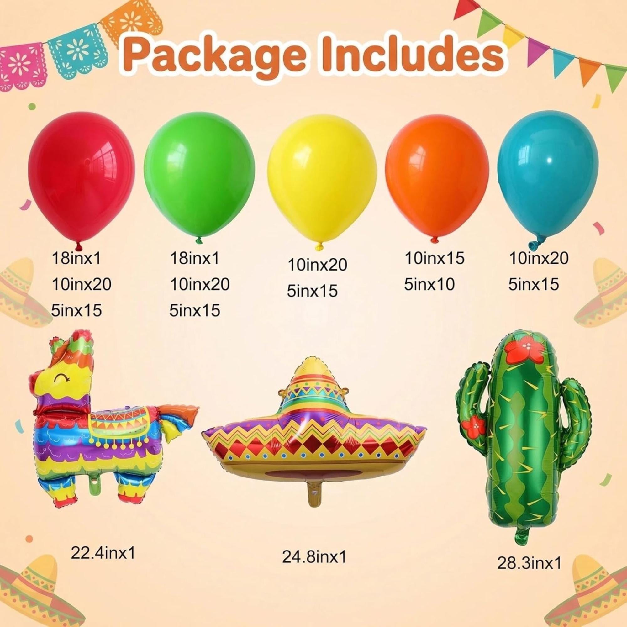 174Pcs Fiesta Balloon Arch Kit Taco Cactus Llama Cinco De Mayo Party Decor Set