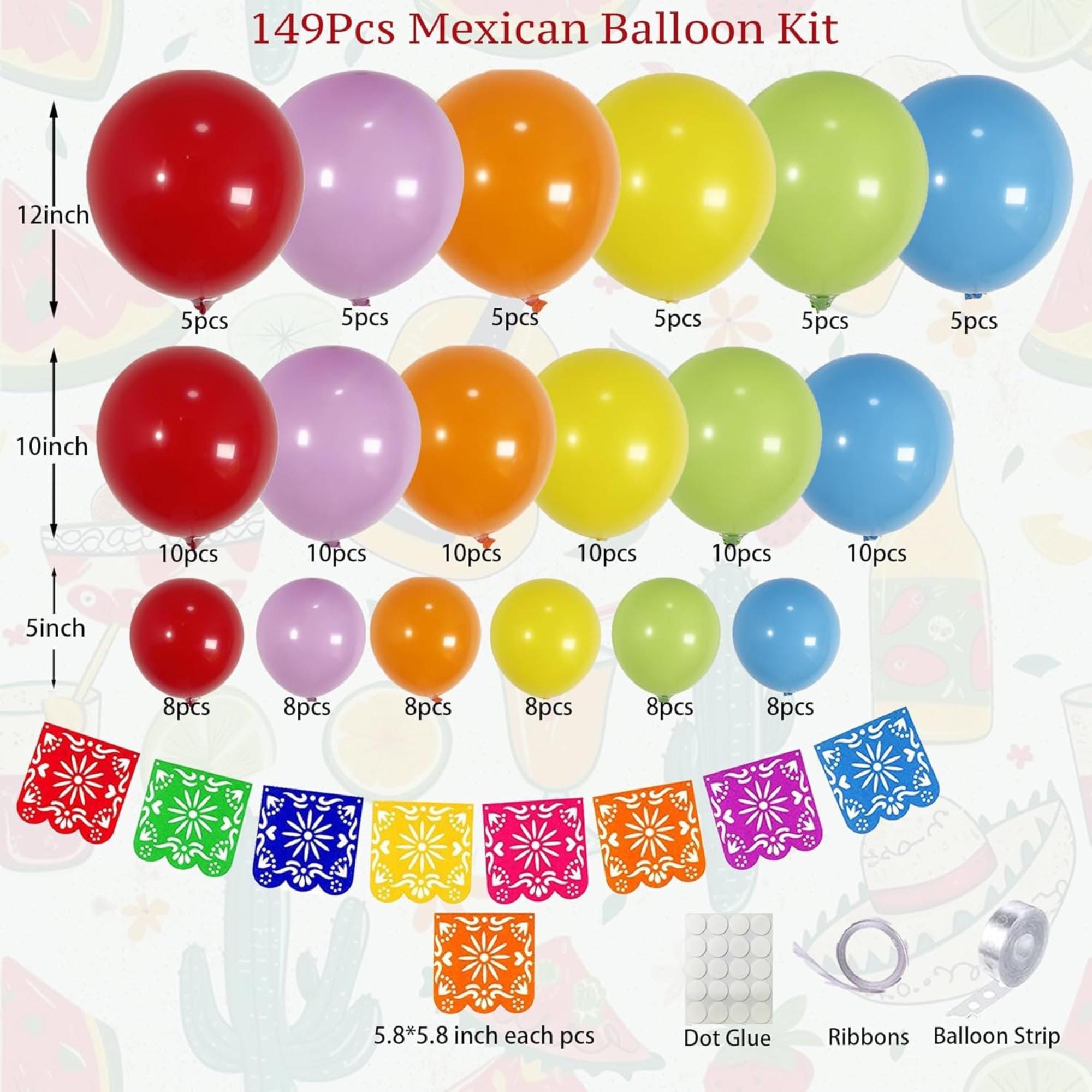 149Pcs Fiesta Balloon Arch Kit Cinco De Mayo Taco Birthday Party Decor Set