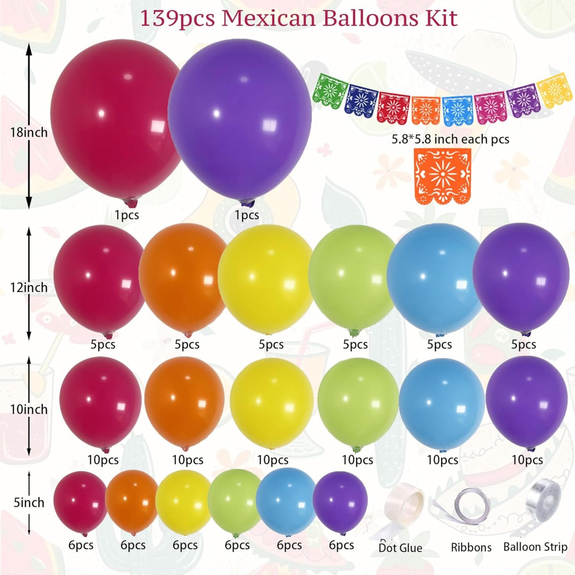139Pcs Fiesta Balloon Kit Papel Picado Banner Cinco De Mayo Party Decor Set