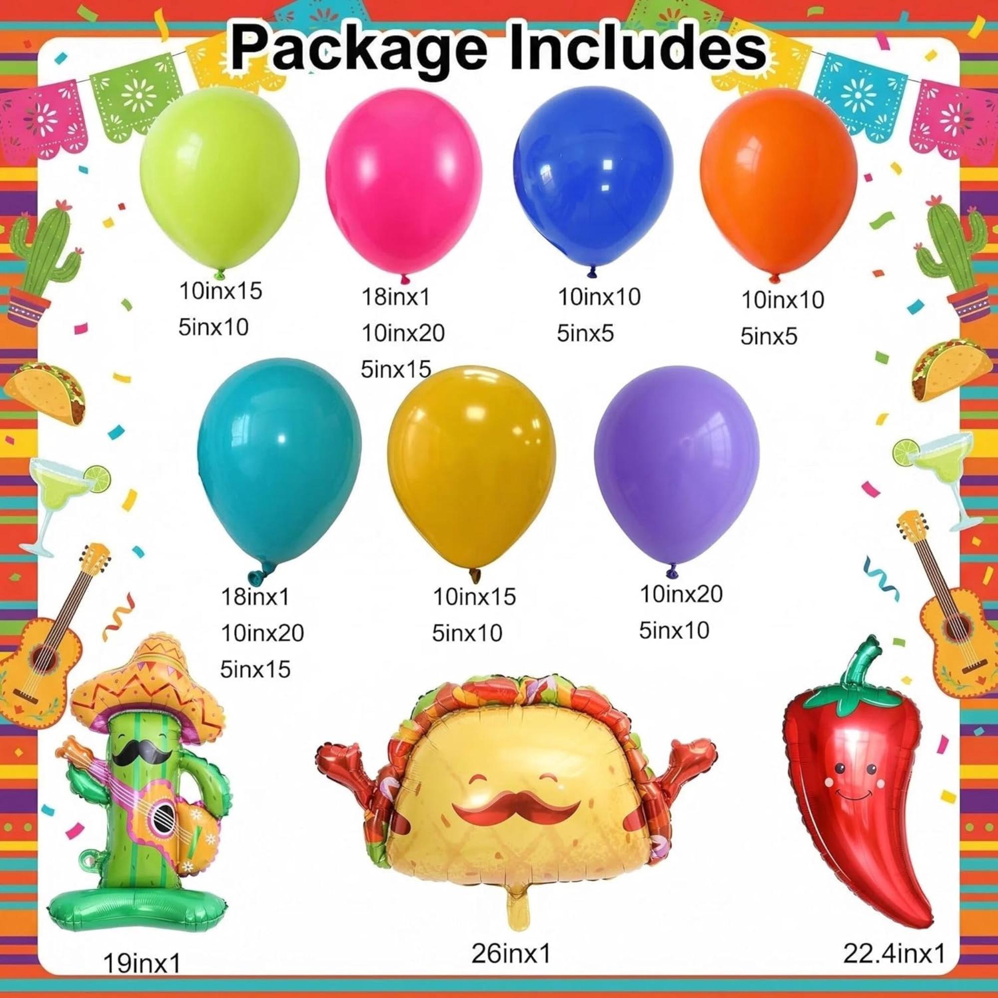 179Pcs Fiesta Balloon Arch Kit Cinco De Mayo Taco Cactus Party Decor Set