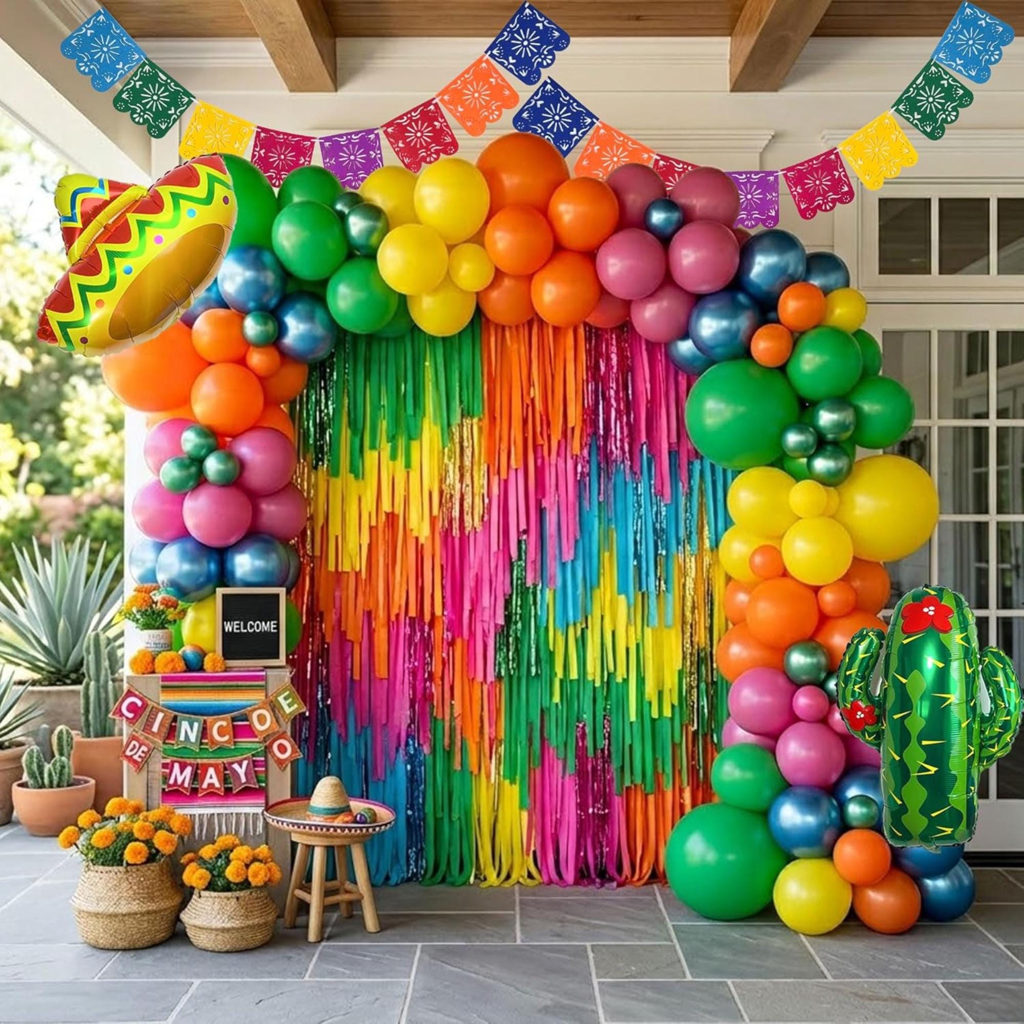Fiesta Balloon Arch Kit Cactus Sombrero Banner Cinco De Mayo Party Decor