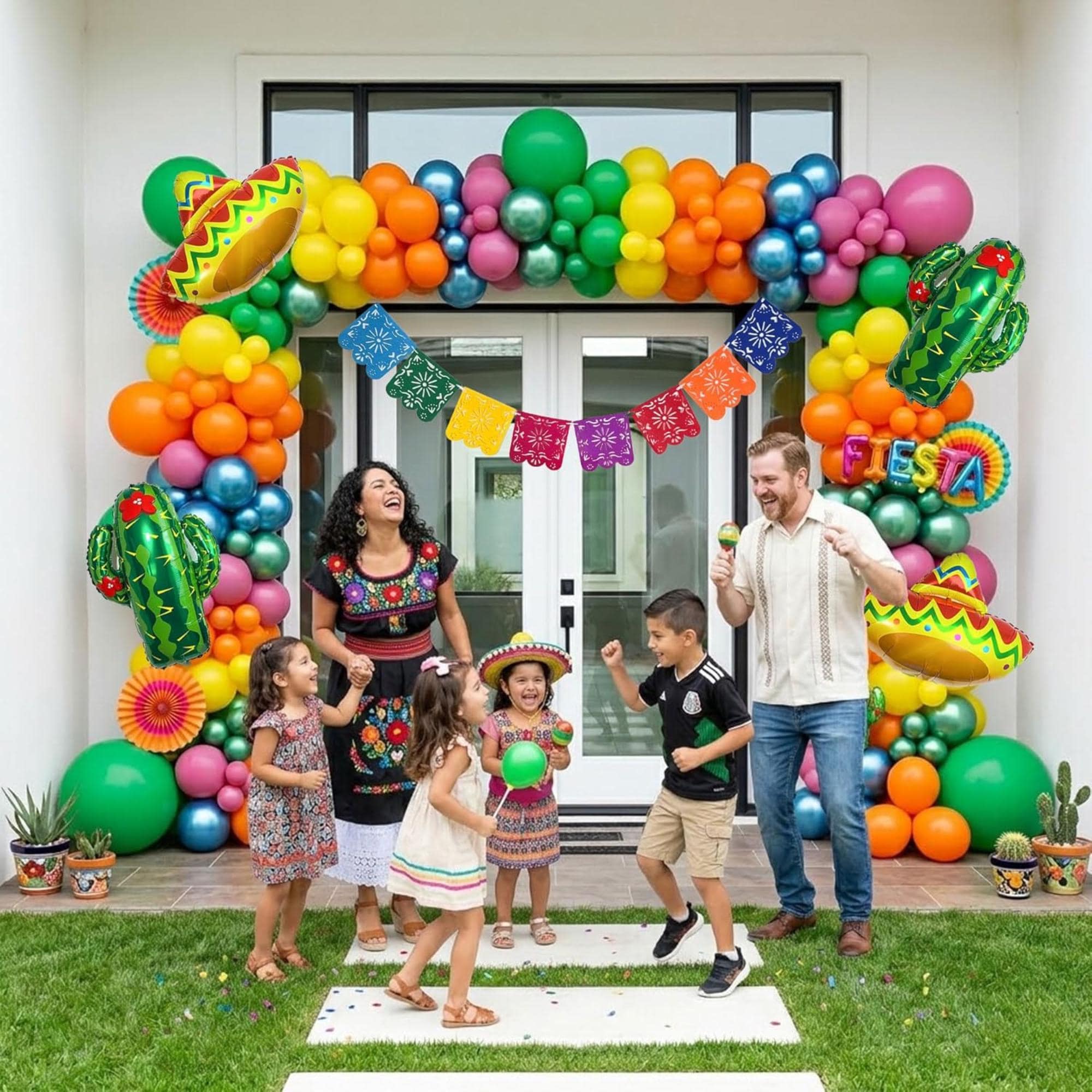 Fiesta Balloon Arch Kit Cactus Sombrero Banner Cinco De Mayo Party Decor