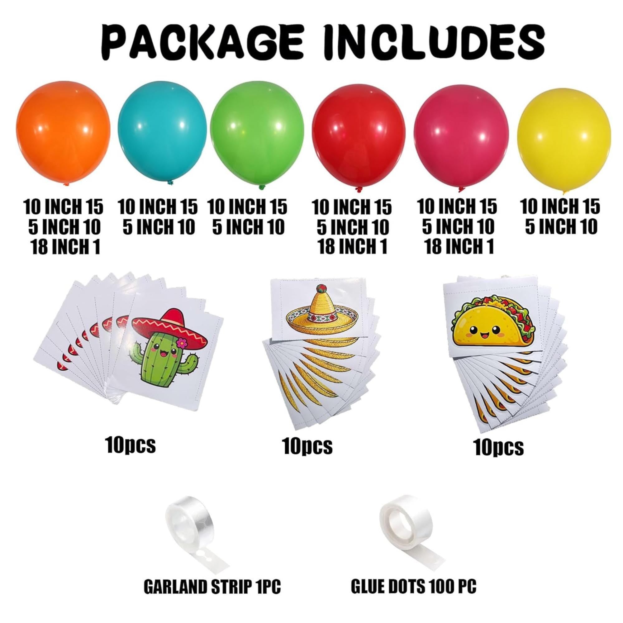 183Pcs Fiesta Balloon Arch Kit Cactus Sombrero Taco Party Decor Set Birthday
