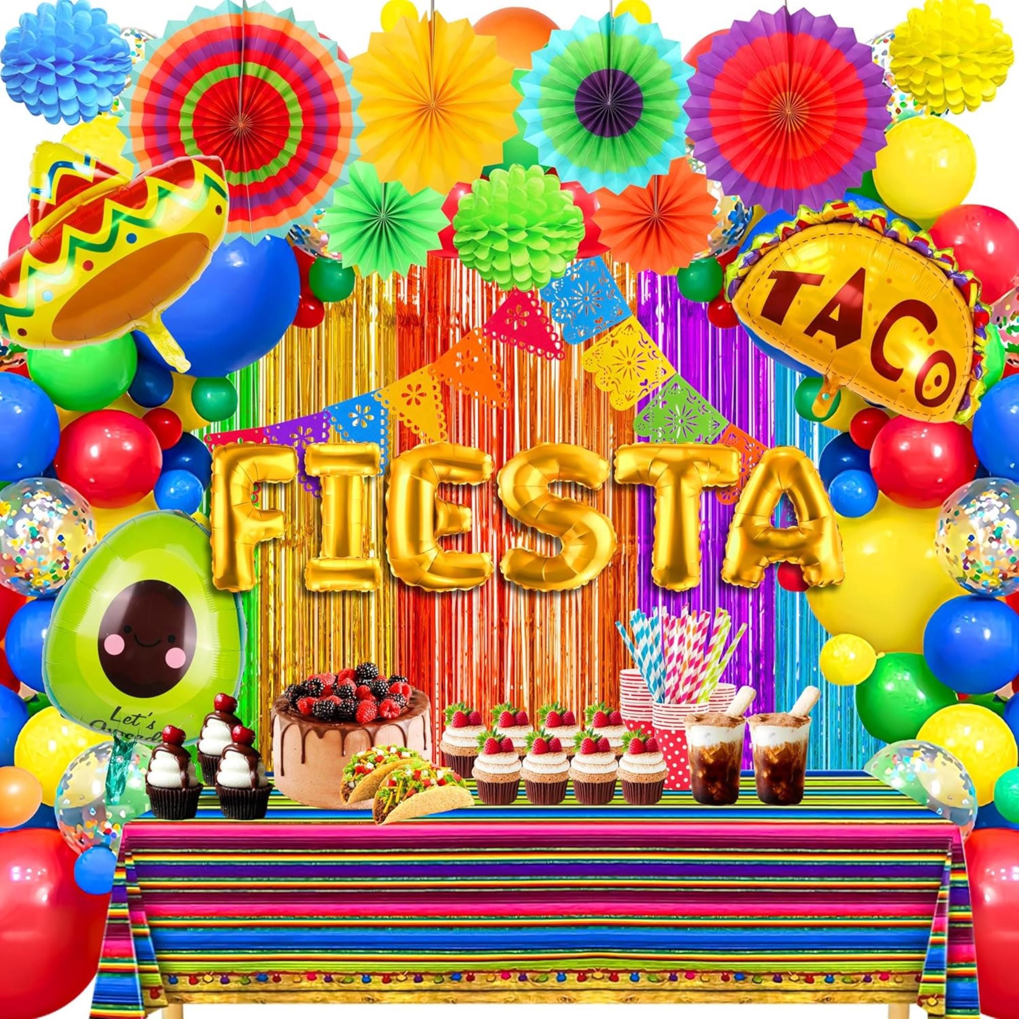 Fiesta Party Decorations Kit Balloon Arch Tablecloth Backdrop Cinco De Mayo