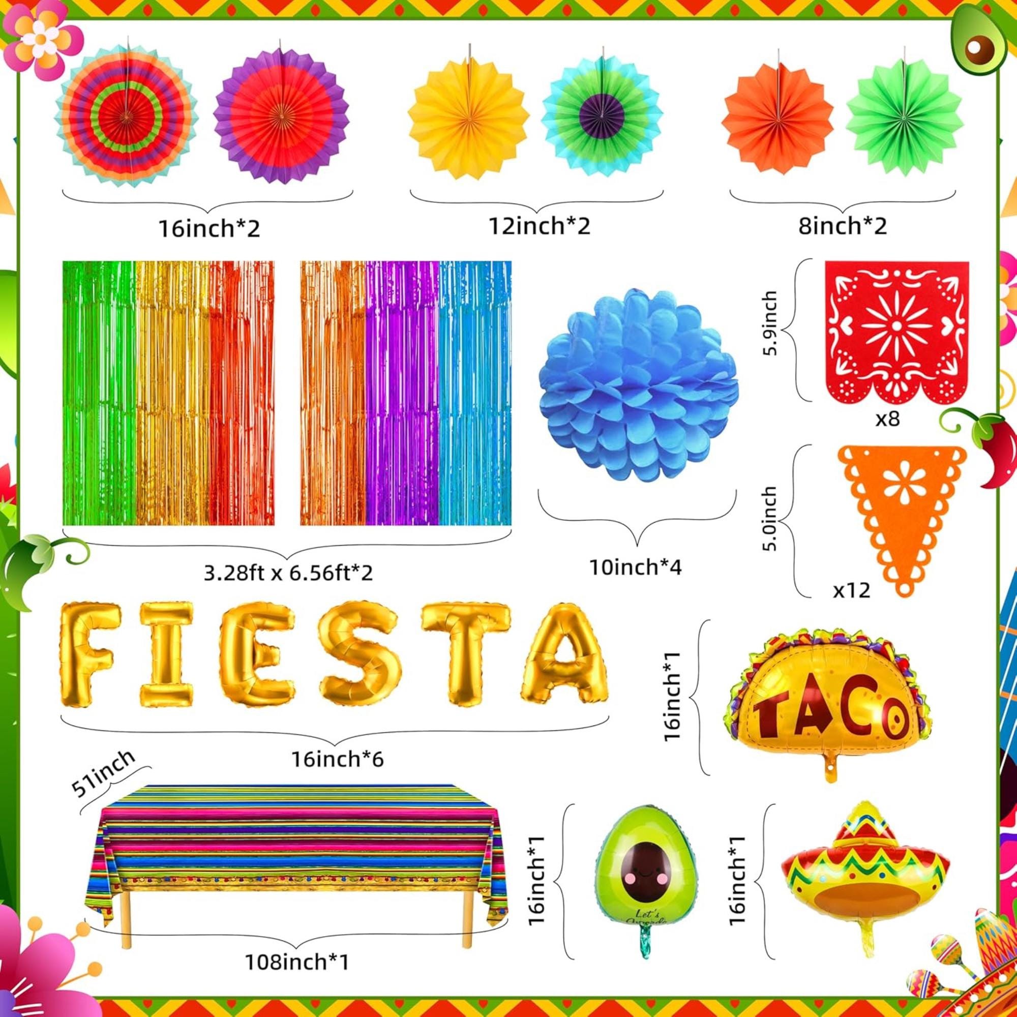 Fiesta Party Decorations Kit Balloon Arch Tablecloth Backdrop Cinco De Mayo