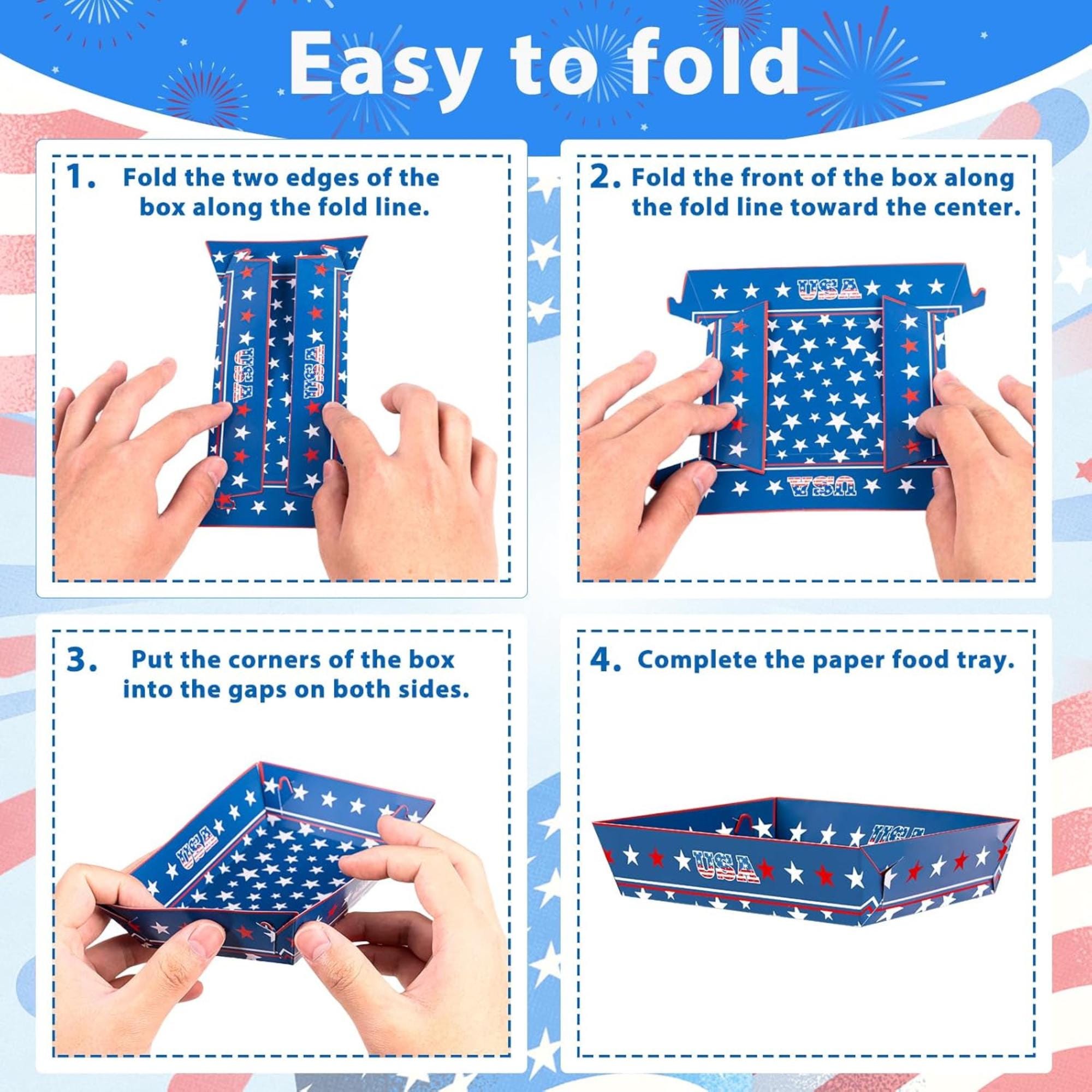 50 Pack Patriotic Paper Food Trays Disposable Serving Plates for Party