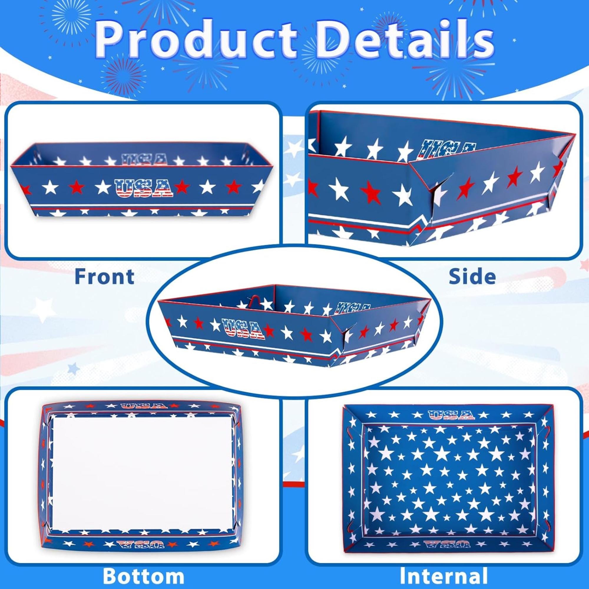 100 Pack Patriotic Paper Food Trays Disposable Serving Plates Bulk