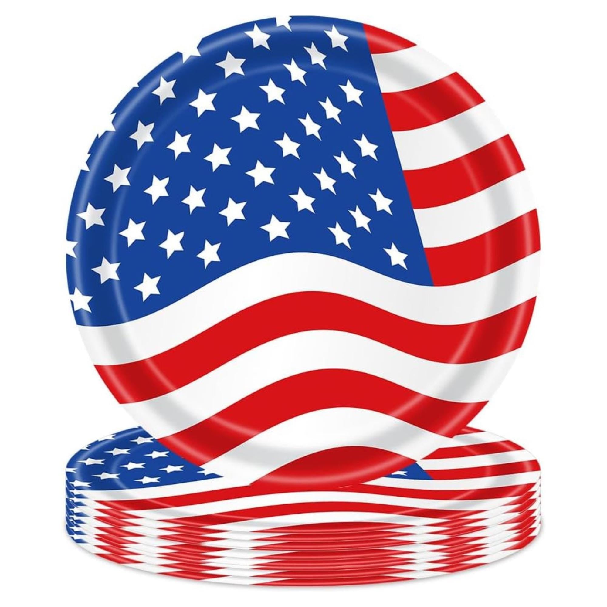 24 Piece Patriotic Paper Plates Set for Party Table Decorations