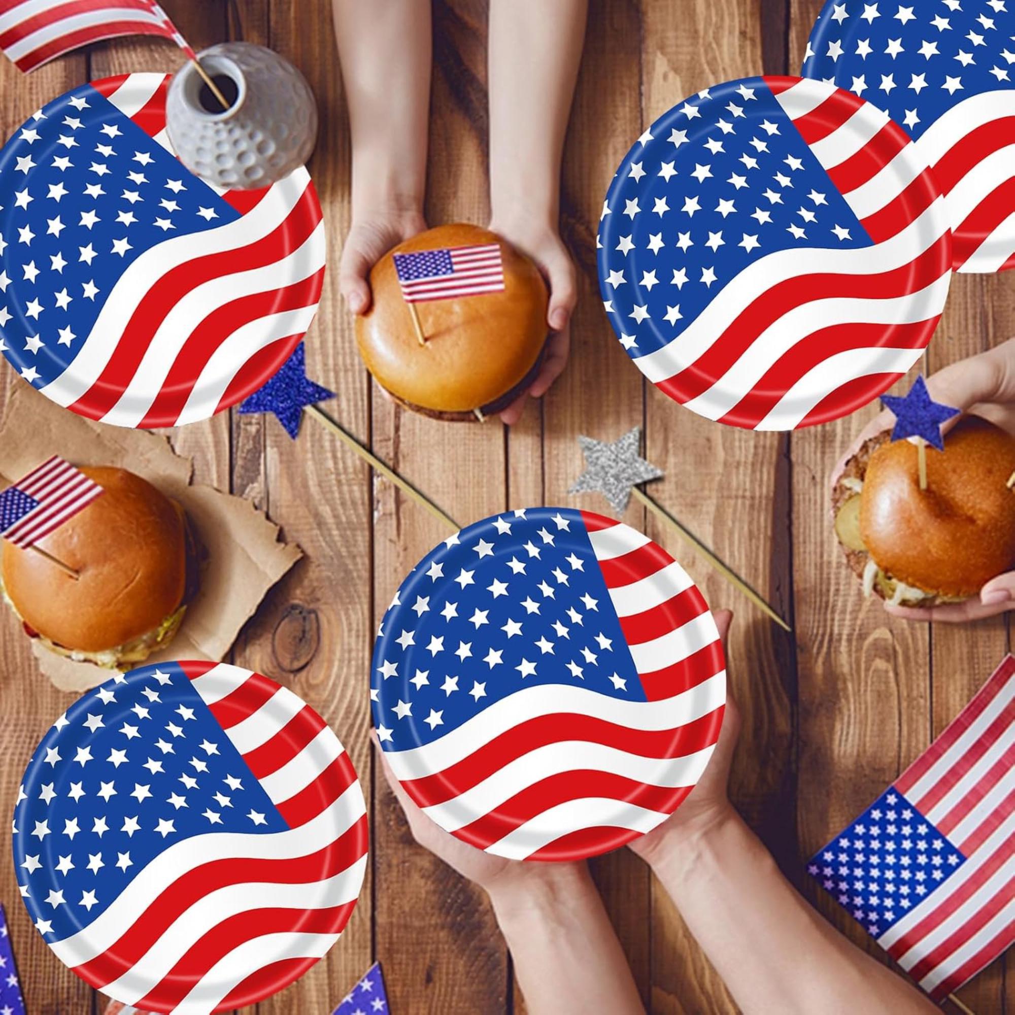 24 Piece Patriotic Paper Plates Set for Party Table Decorations