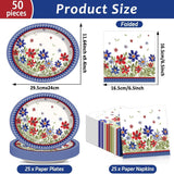 50 Piece Patriotic Oval Paper Plates and Napkins Set for Party