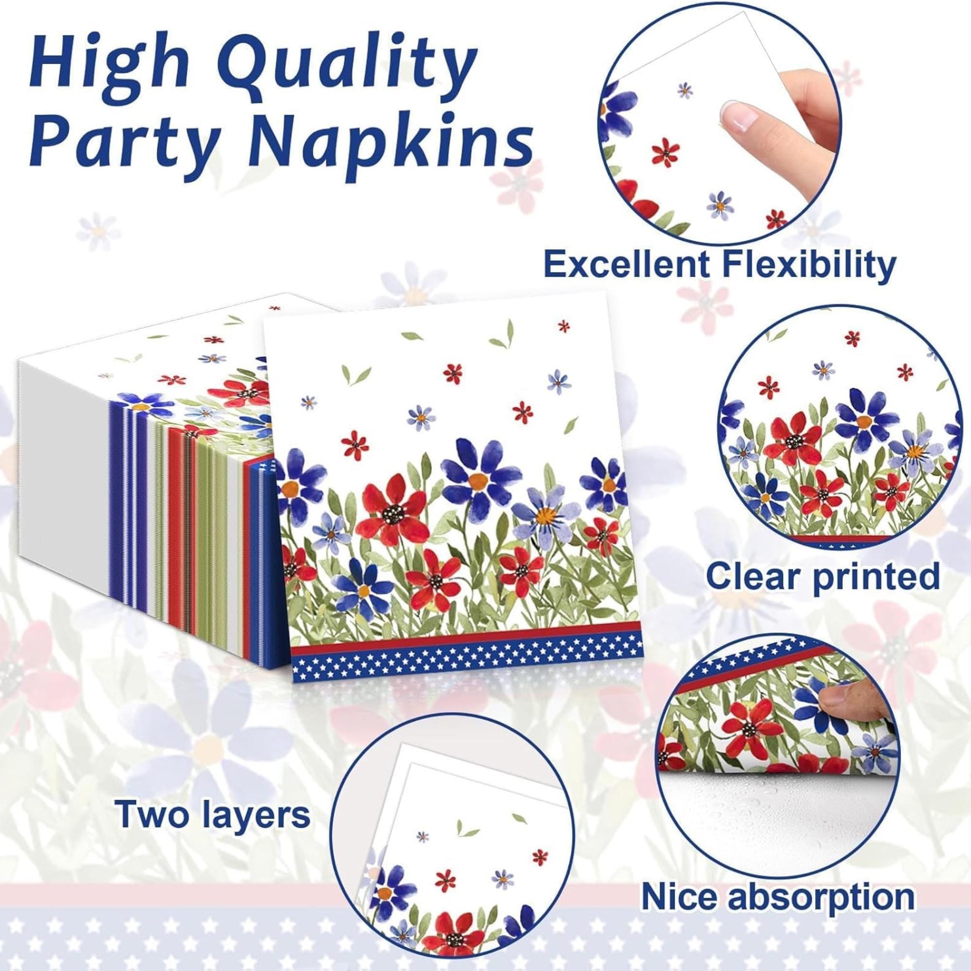 50 Piece Patriotic Oval Paper Plates and Napkins Set for Party