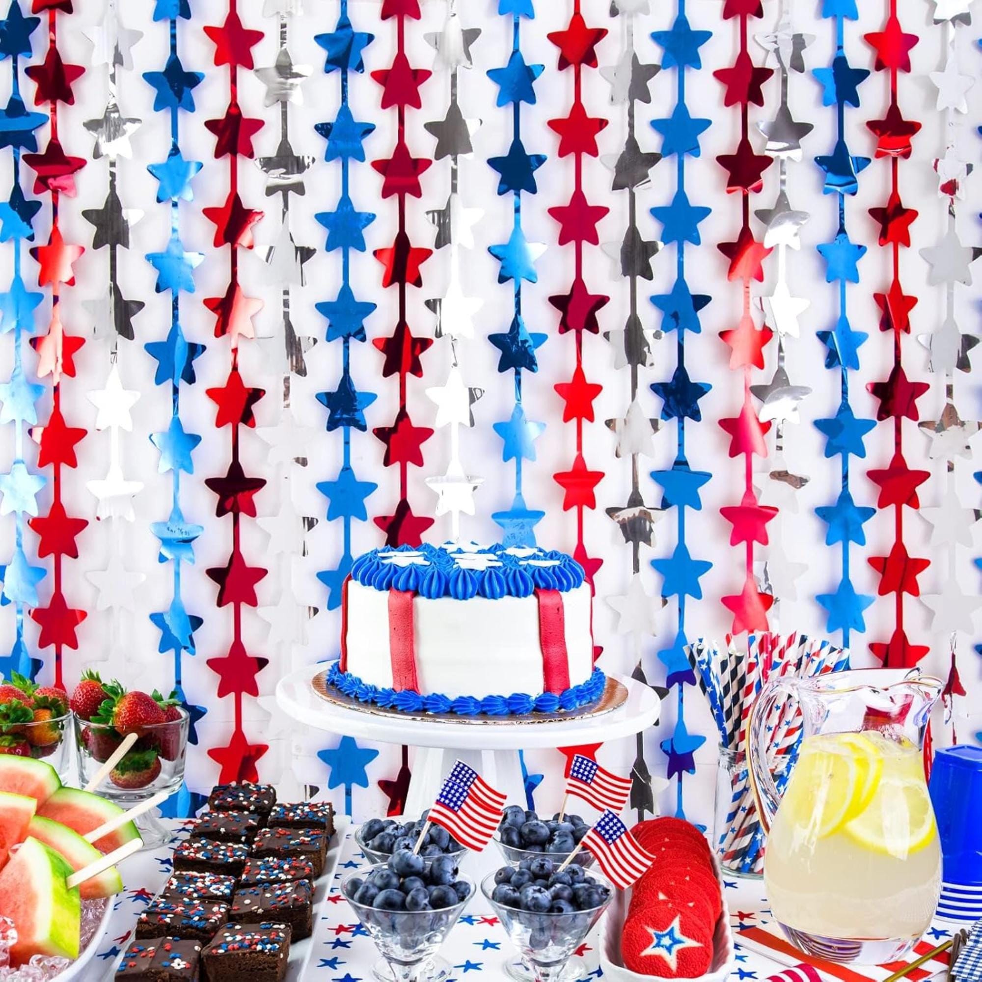 3 Pack Patriotic Star Tinsel Fringe Curtains for Party Backdrop