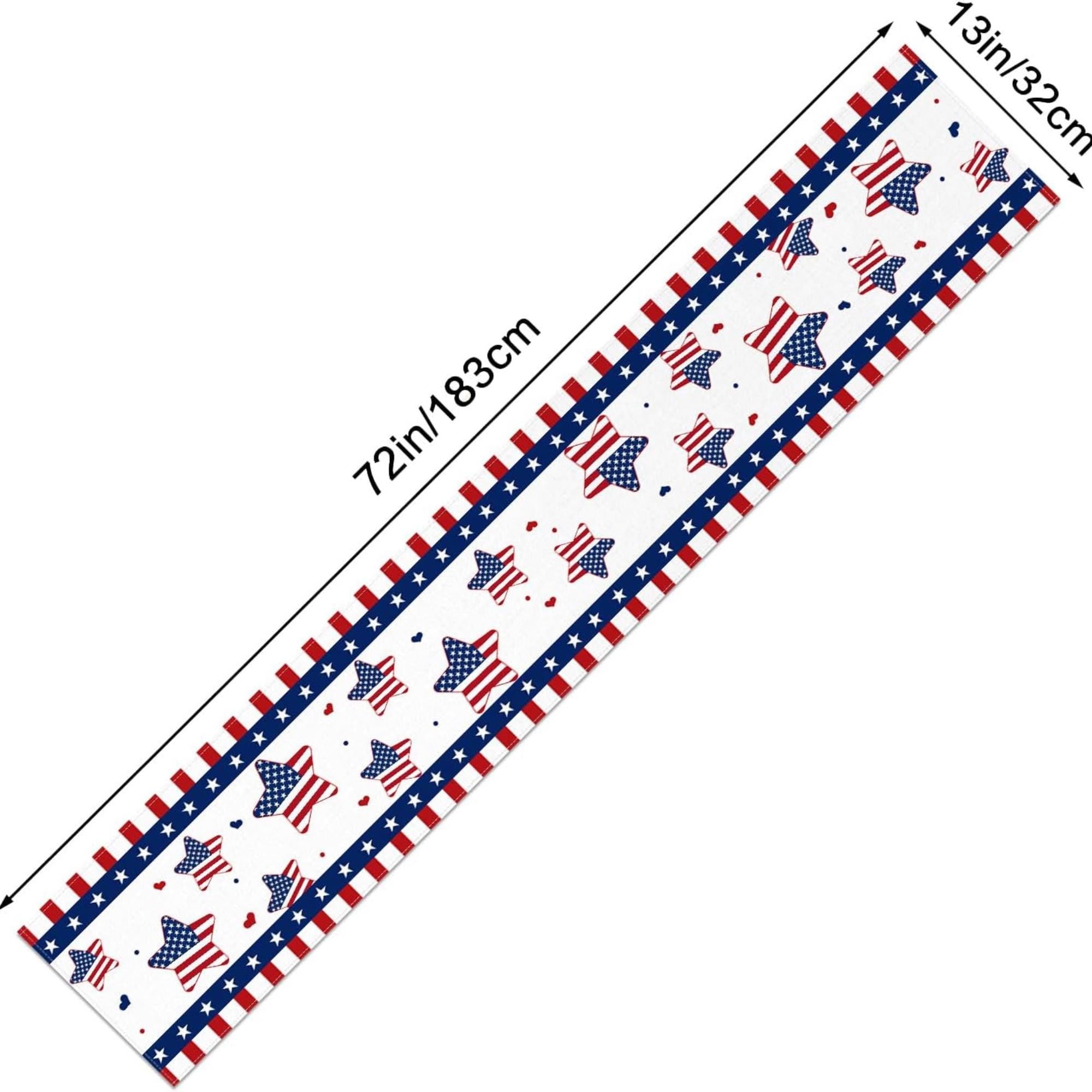Patriotic Stars and Stripes Table Runner 13 x 72 Inch for Party Décor