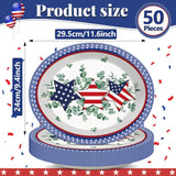 50 Piece Patriotic Eucalyptus Oval Paper Plates for Party Décor