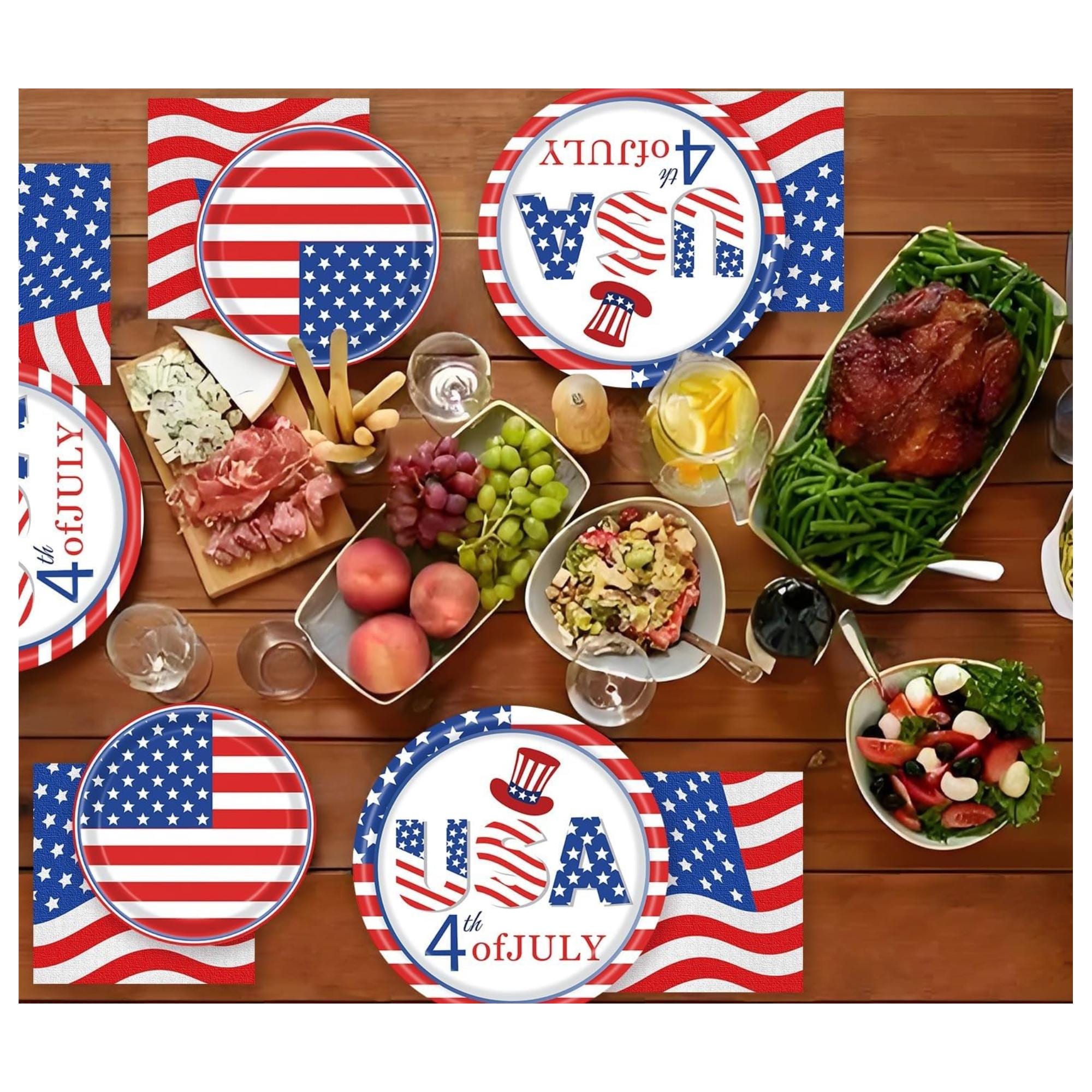 60 Piece Patriotic Plates and Napkins Set for Party Tableware