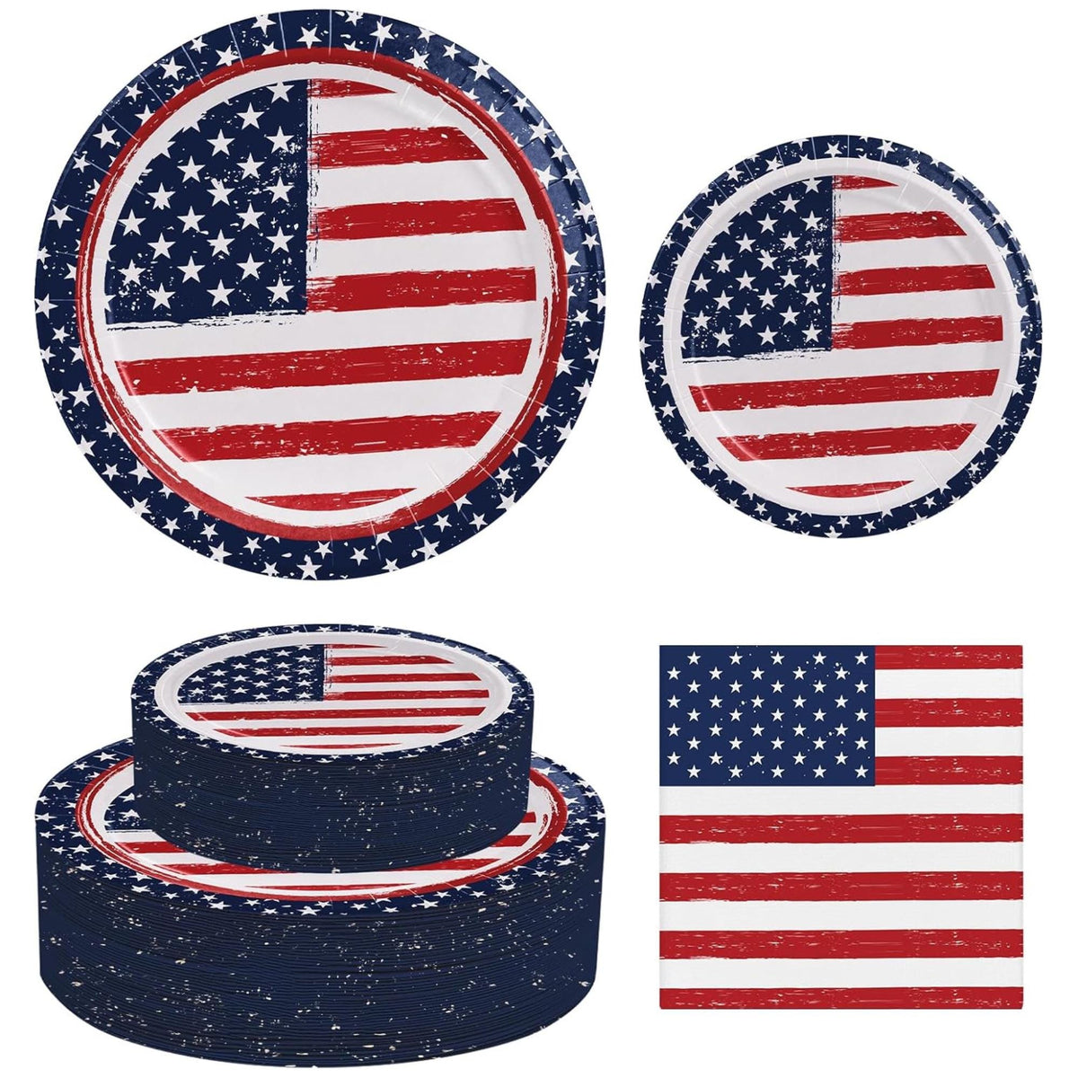 150 Count Patriotic Paper Plates and Napkins Set for 50 Guests