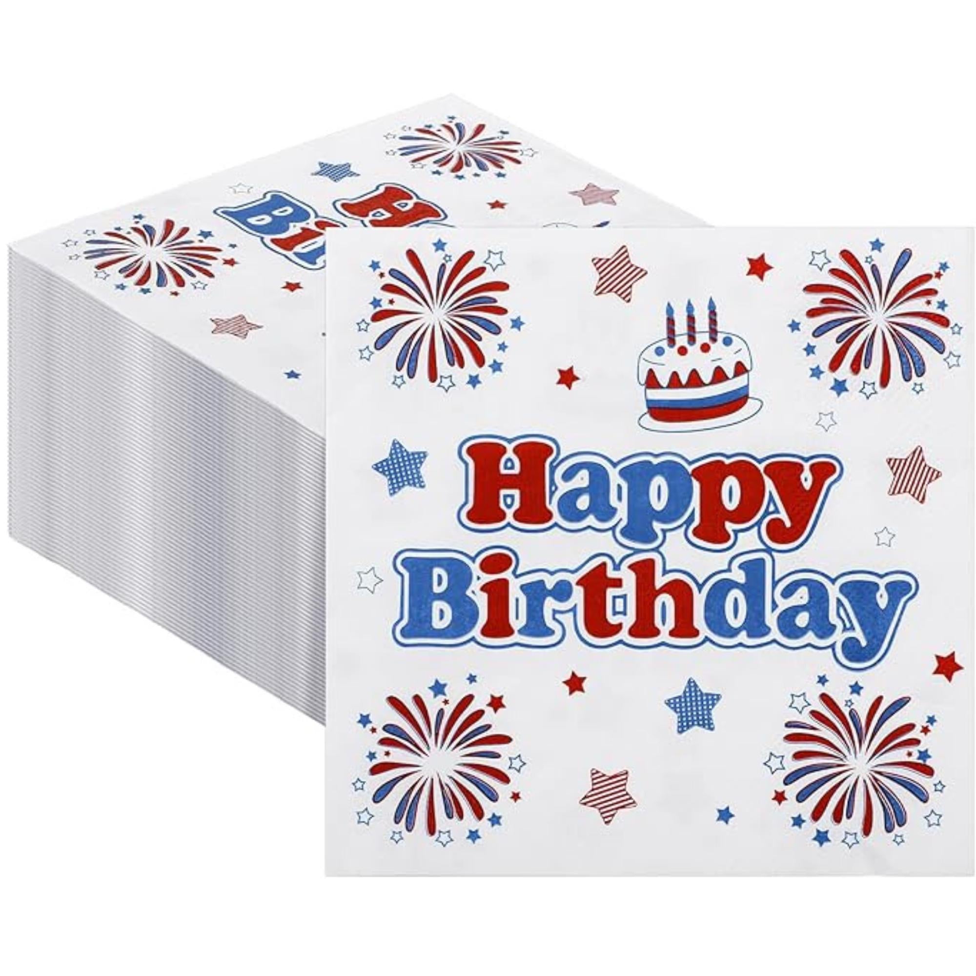50 Count Patriotic Birthday Napkins Star Design 13x13 Inch Disposable