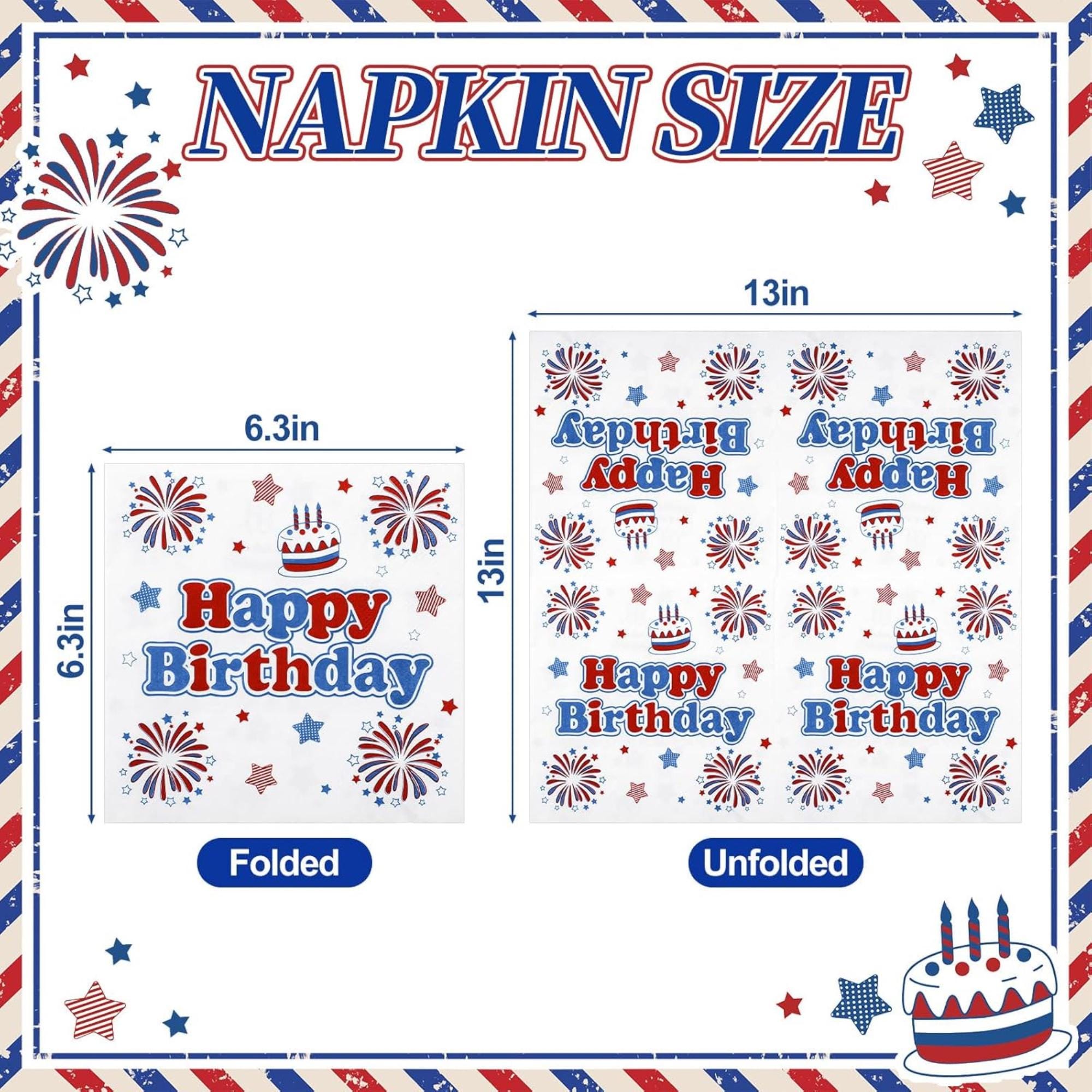 50 Count Patriotic Birthday Napkins Star Design 13x13 Inch Disposable