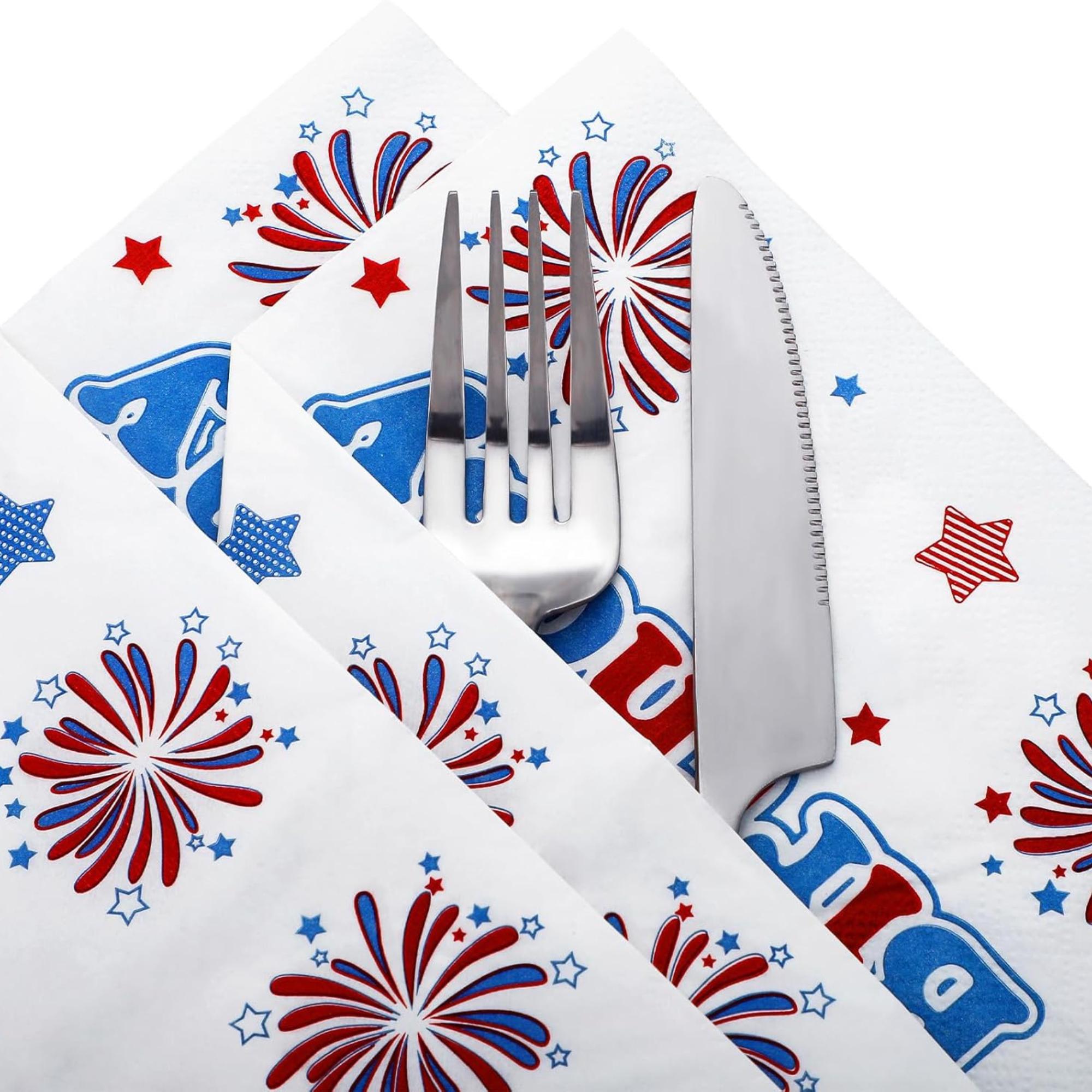 50 Count Patriotic Birthday Napkins Star Design 13x13 Inch Disposable