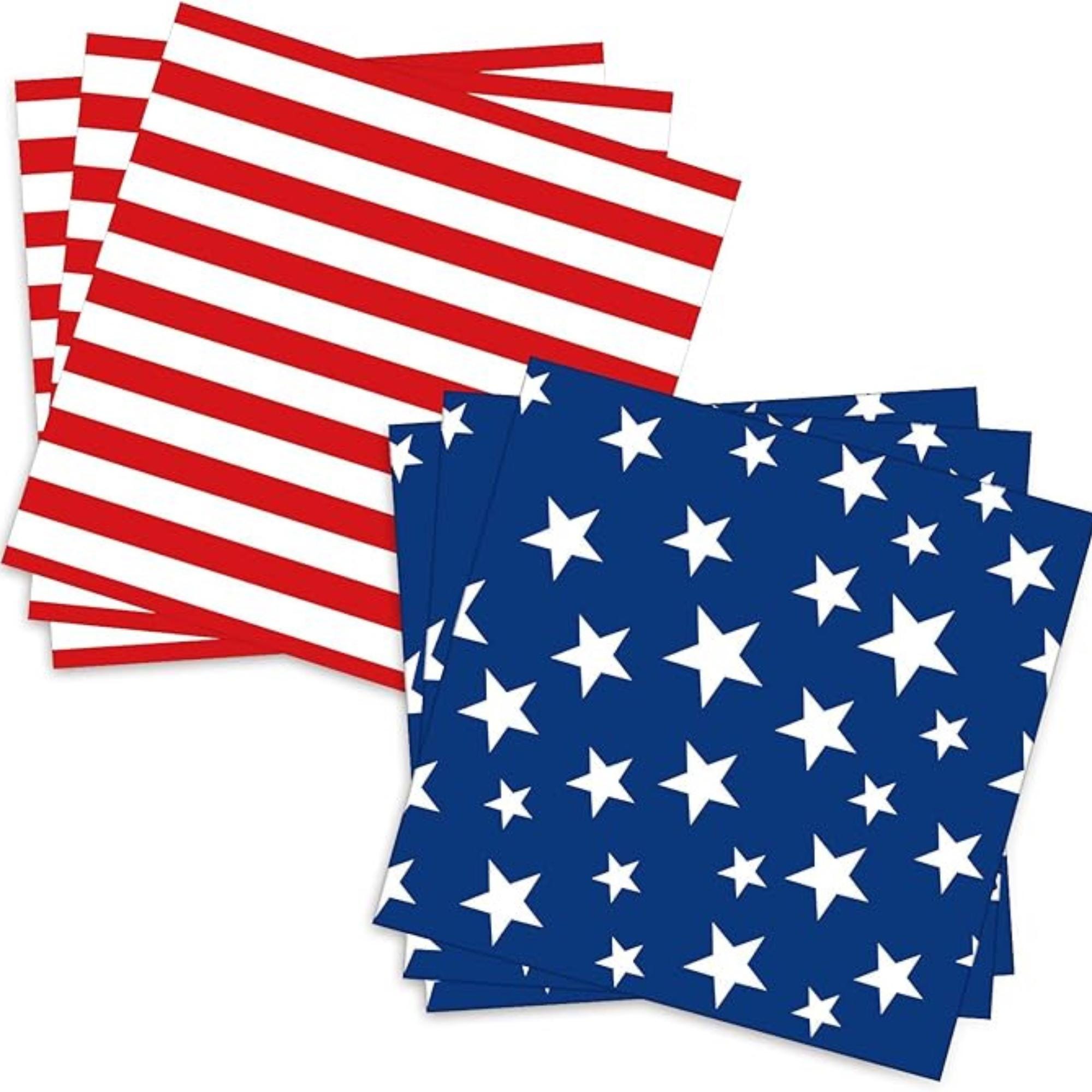 50 Count American Flag Paper Napkins Red White Blue Cocktail Set