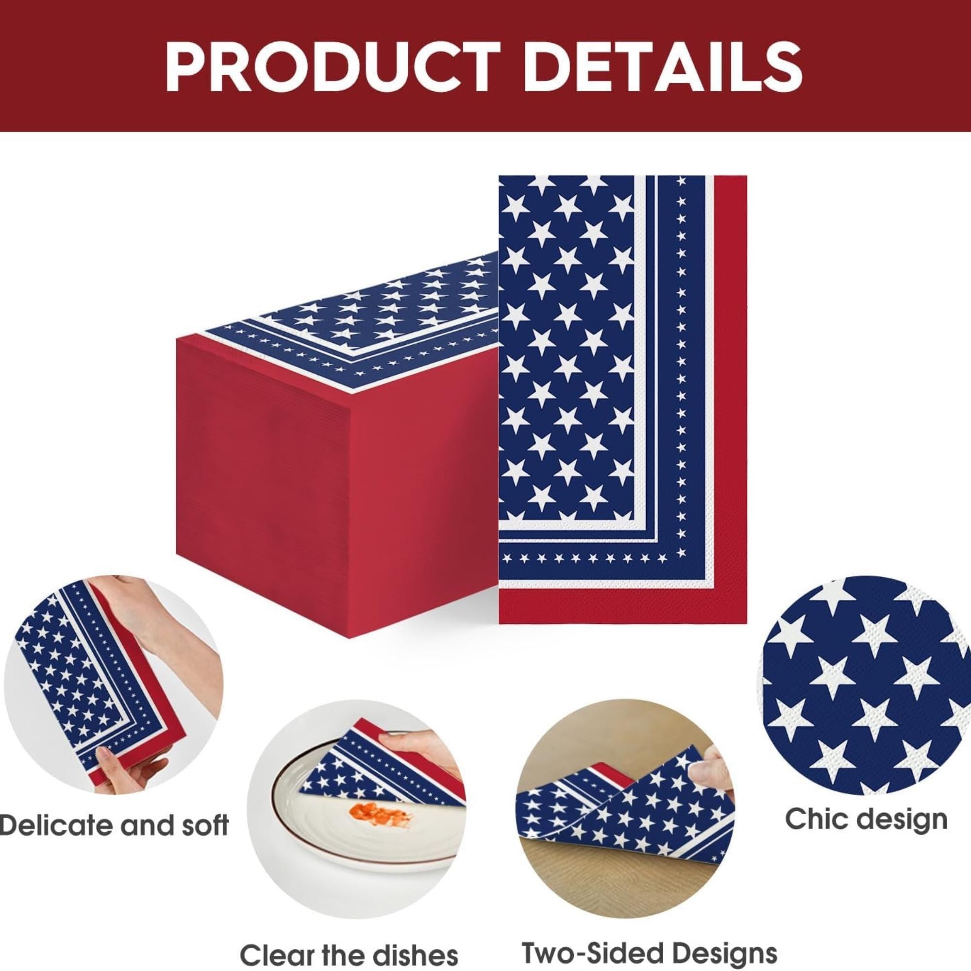 100 Count Patriotic Guest Napkins 3 Ply American Flag Hand Towels