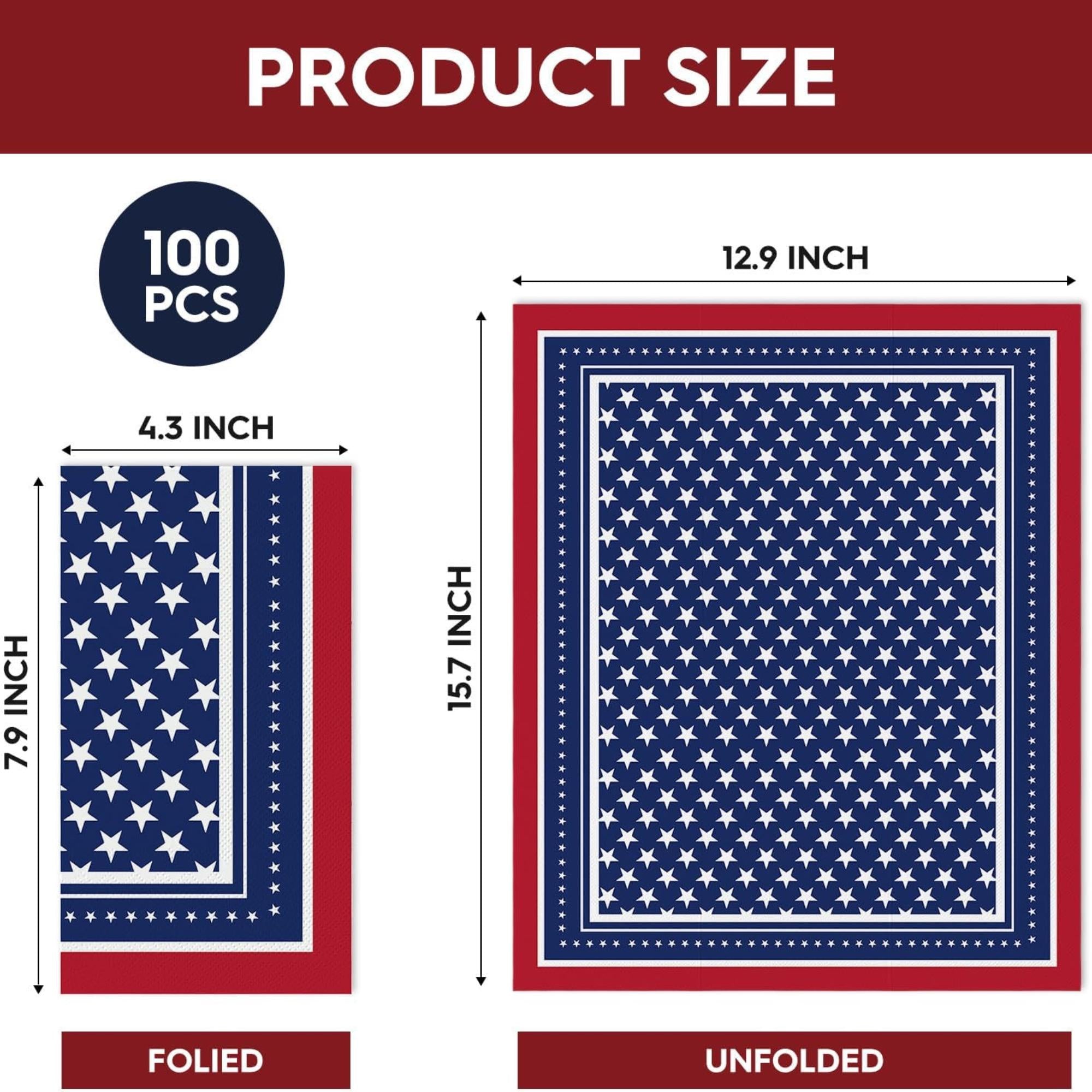 100 Count Patriotic Guest Napkins 3 Ply American Flag Hand Towels