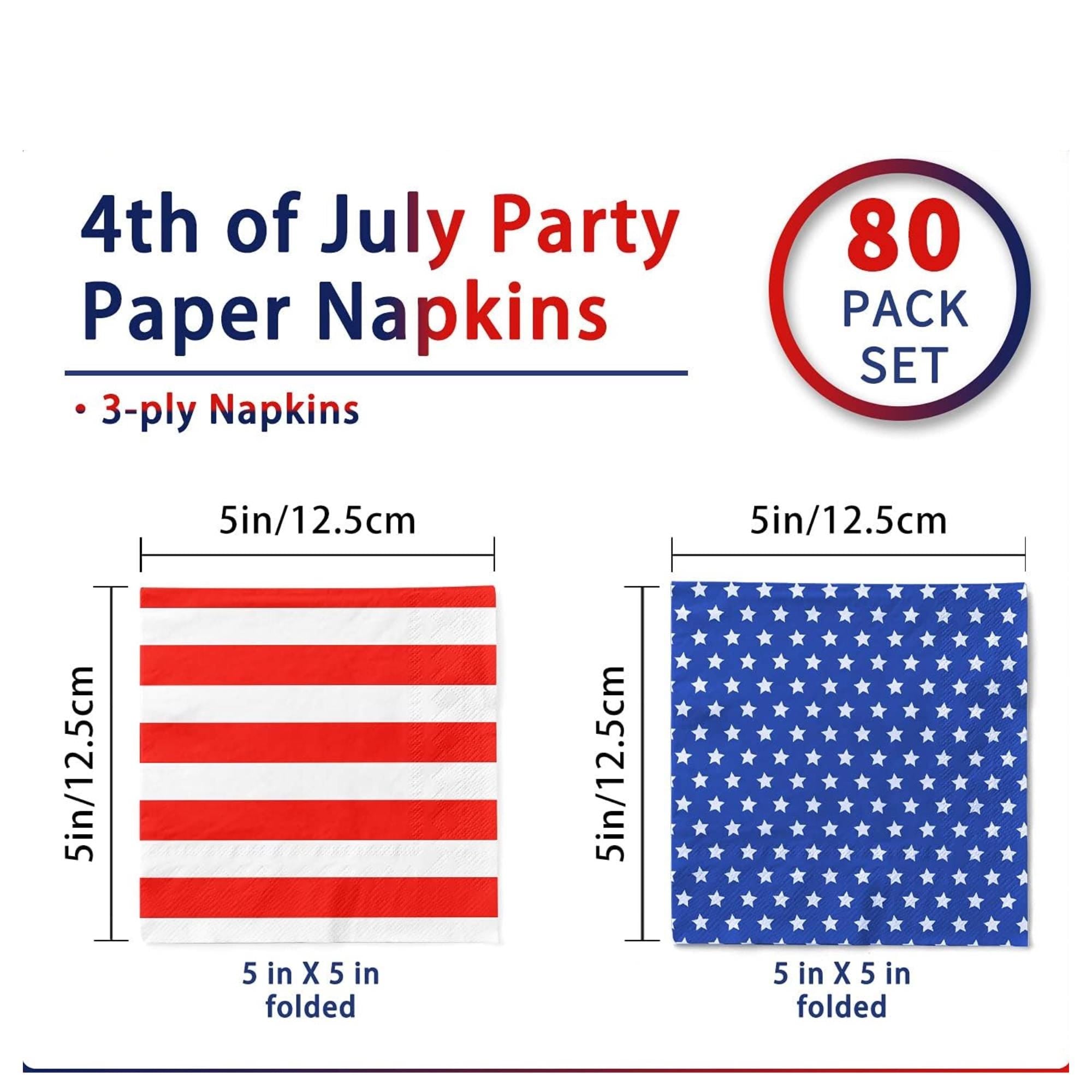 80 Count Patriotic Cocktail Napkins Set Stars and Stripes Design