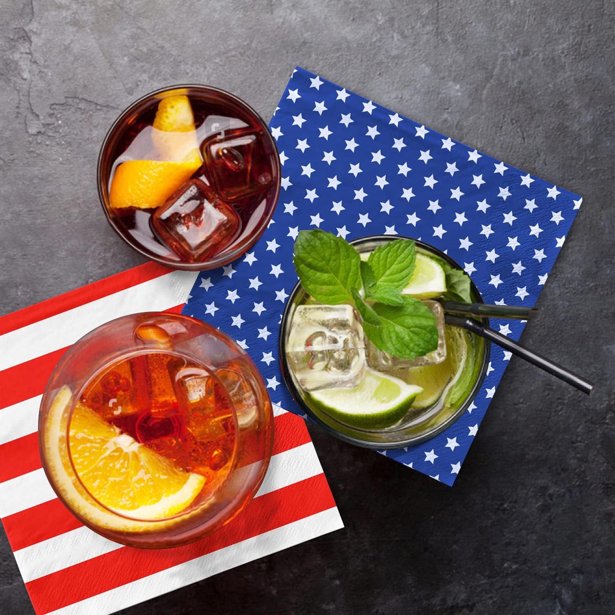 80 Count Patriotic Cocktail Napkins Set Stars and Stripes Design