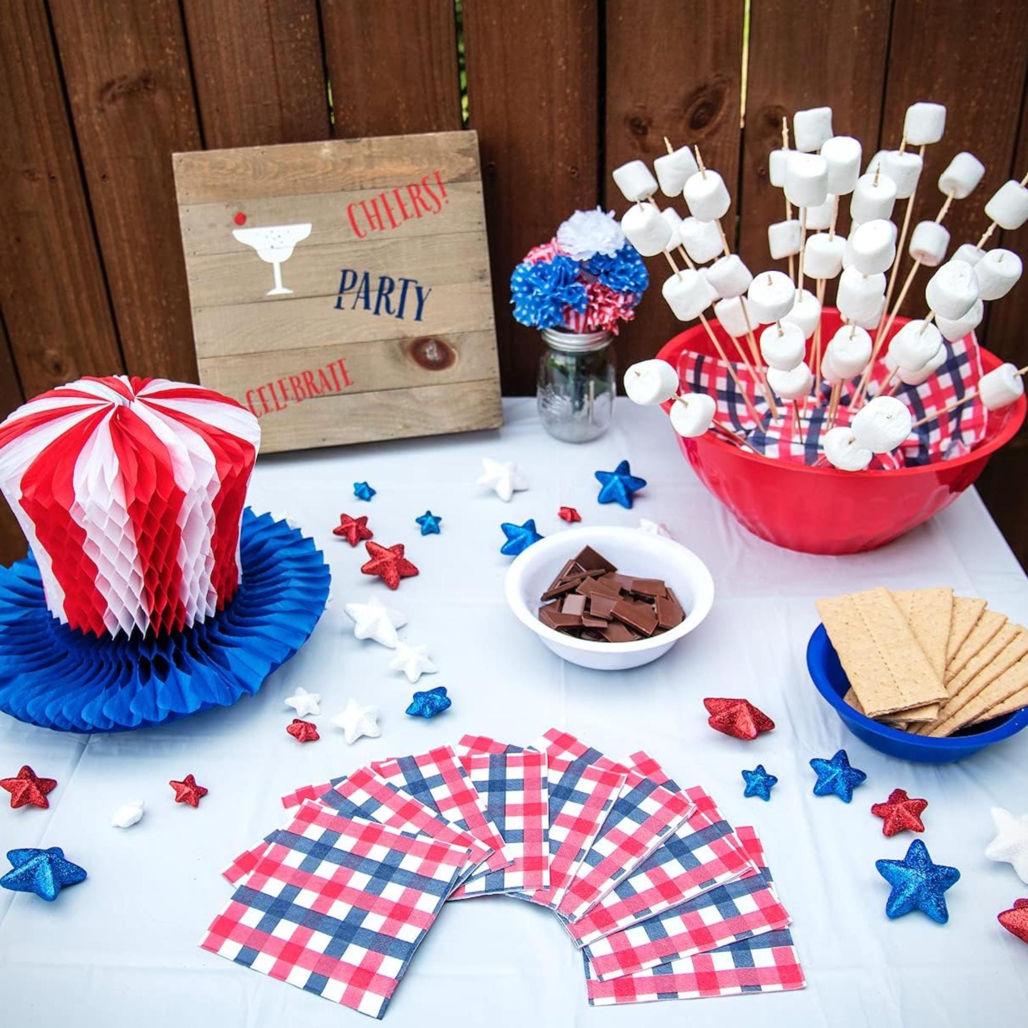 50 Pack Patriotic Cocktail Napkins 5x5 Inch Red White Blue Design