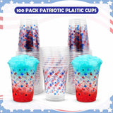 100 Pack Patriotic Plastic Cups 16 oz American Flag Party Cups