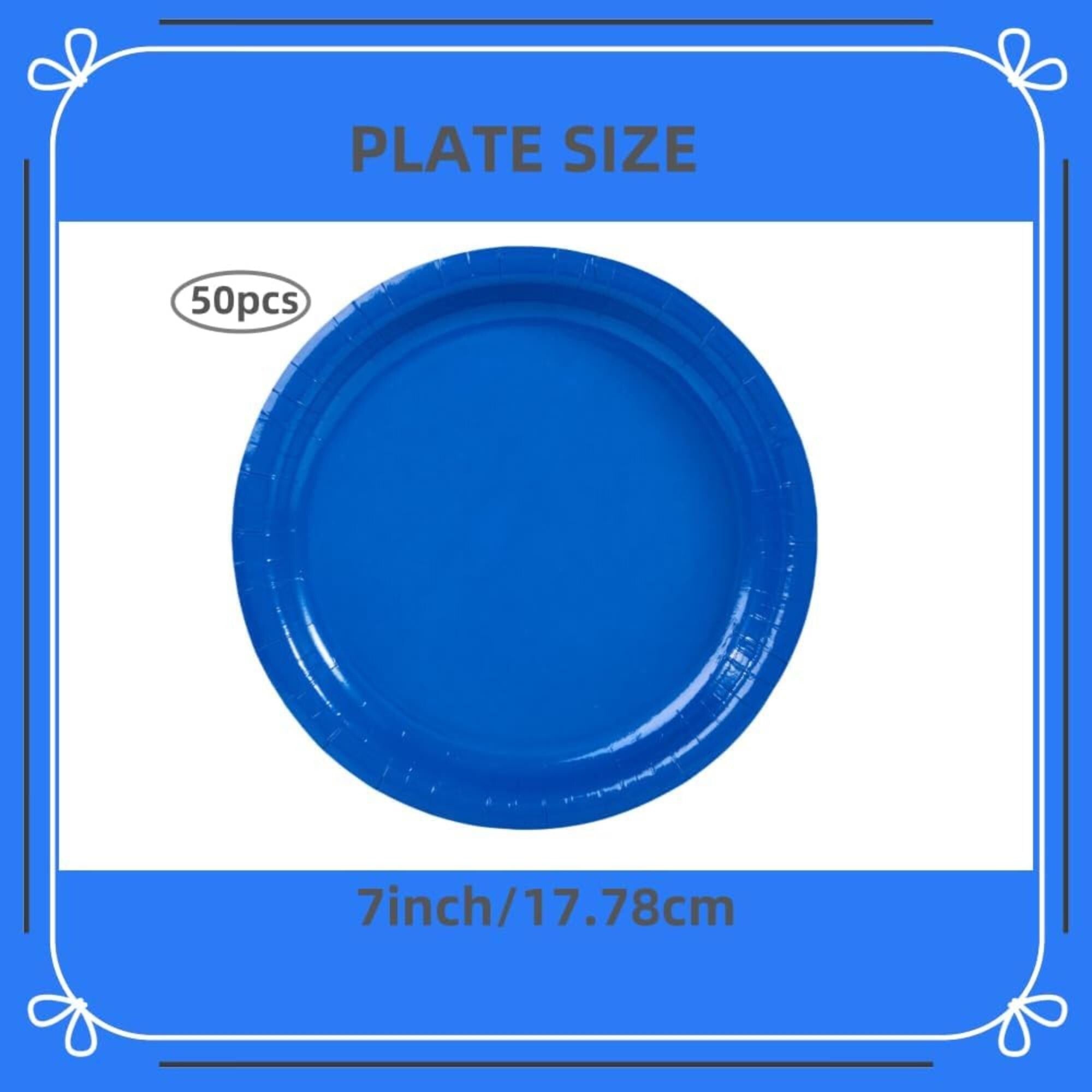 50 Pack Royal Blue Paper Dessert Plates 7 Inch Disposable Party Plates