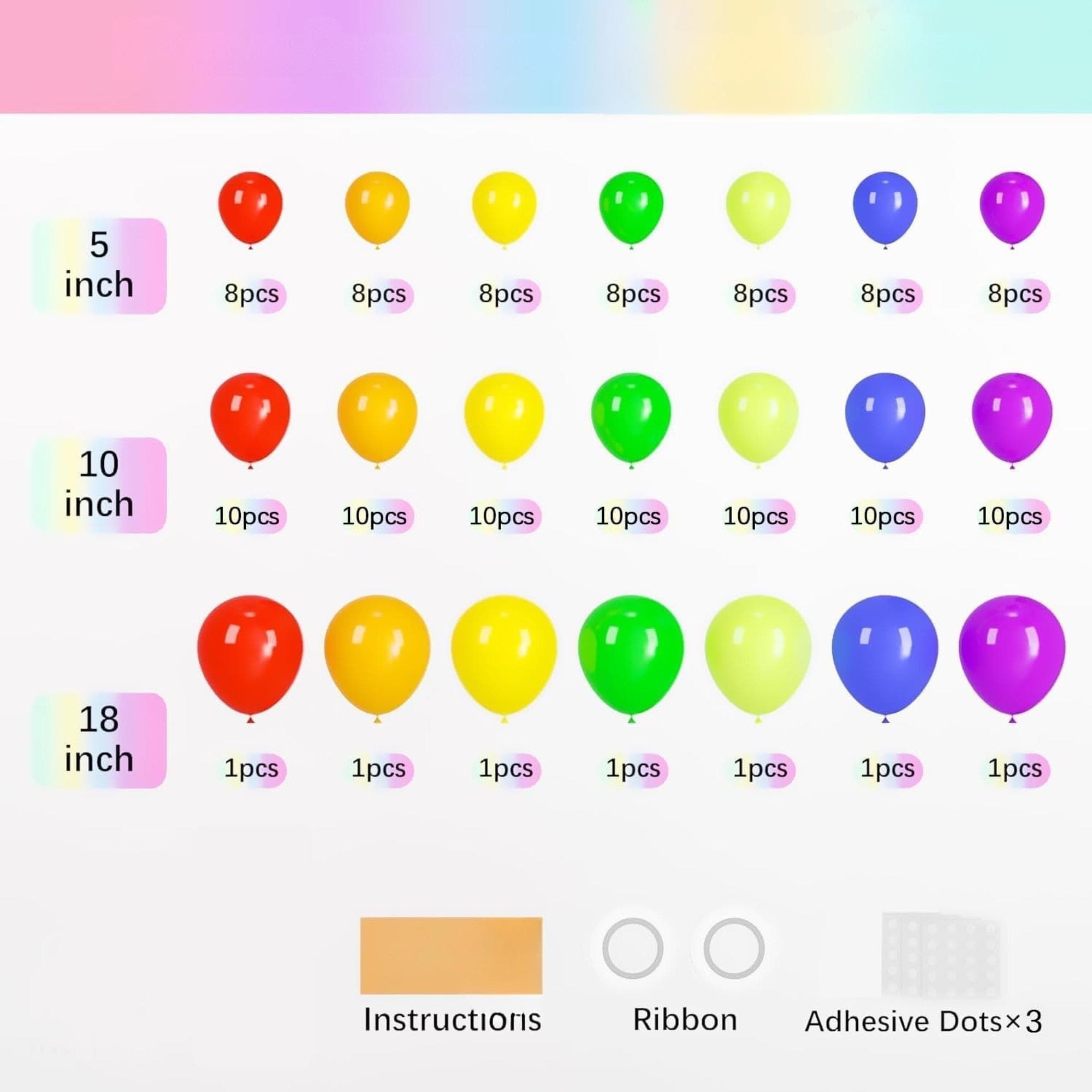 Rainbow Balloon Arch Kit: Assorted Latex Garland for Parties, Birthdays, Showers