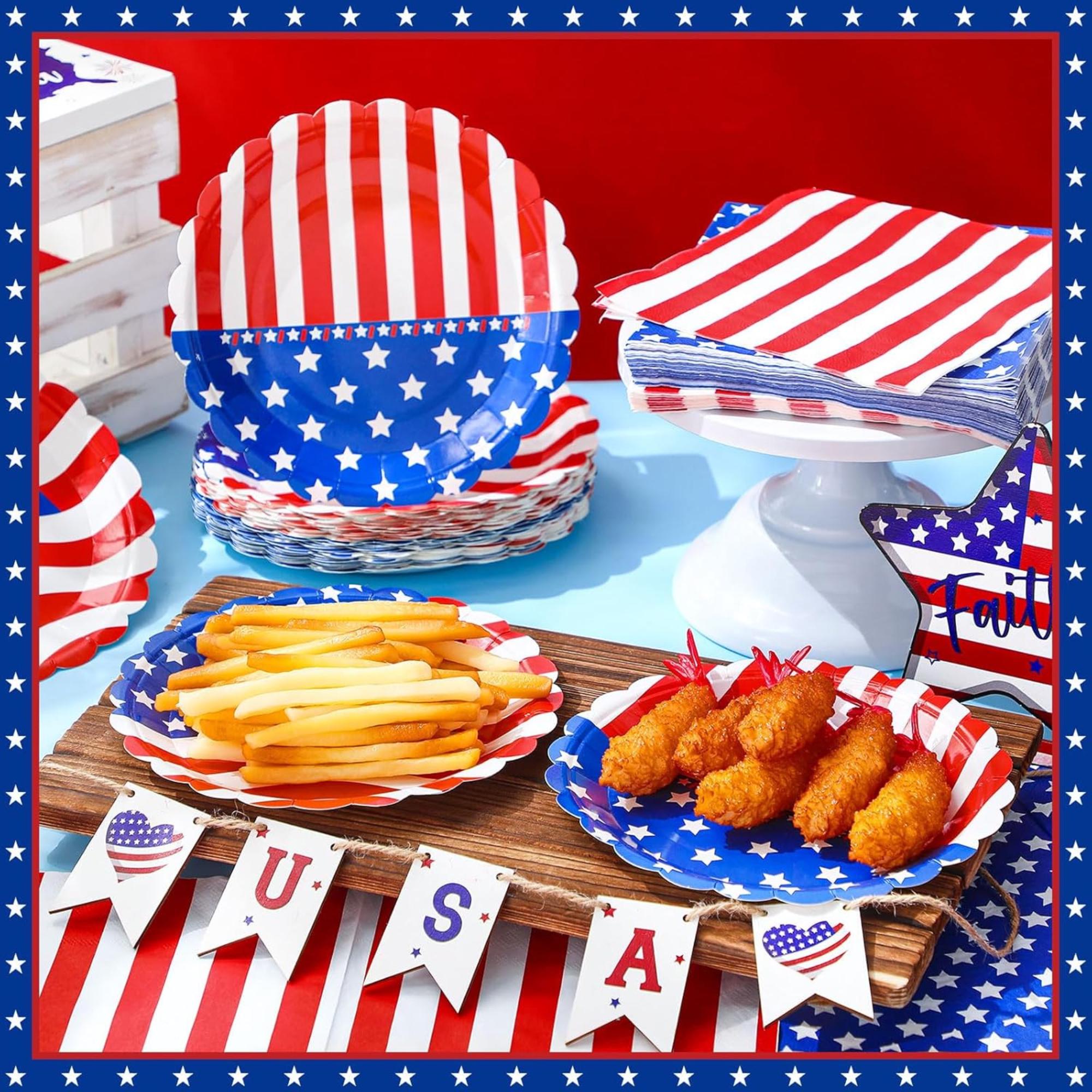 96 Piece Patriotic Tableware Set Plates and Napkins for 48 Guests