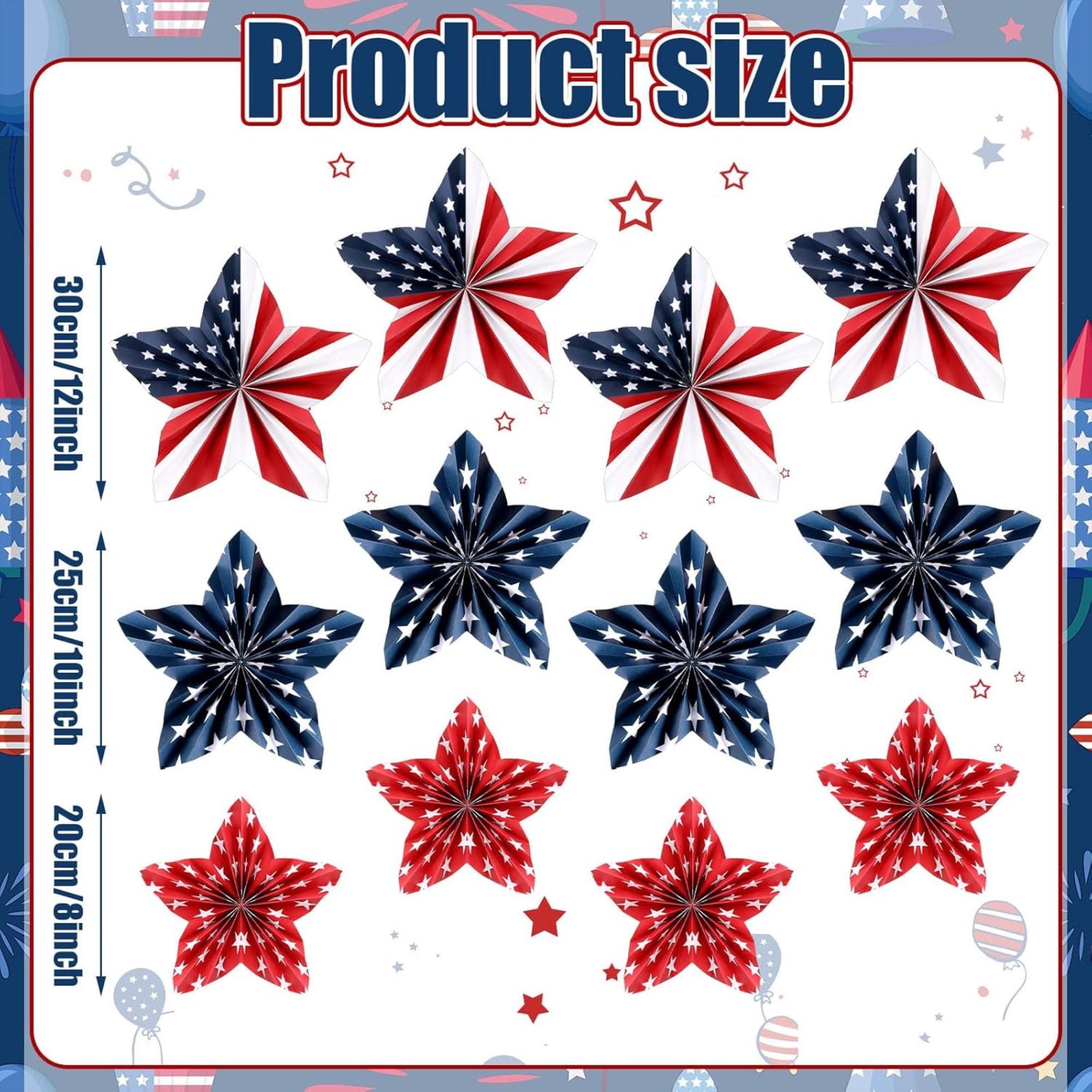 12 Piece Patriotic Paper Fan Decorations Red White Blue Hanging Set