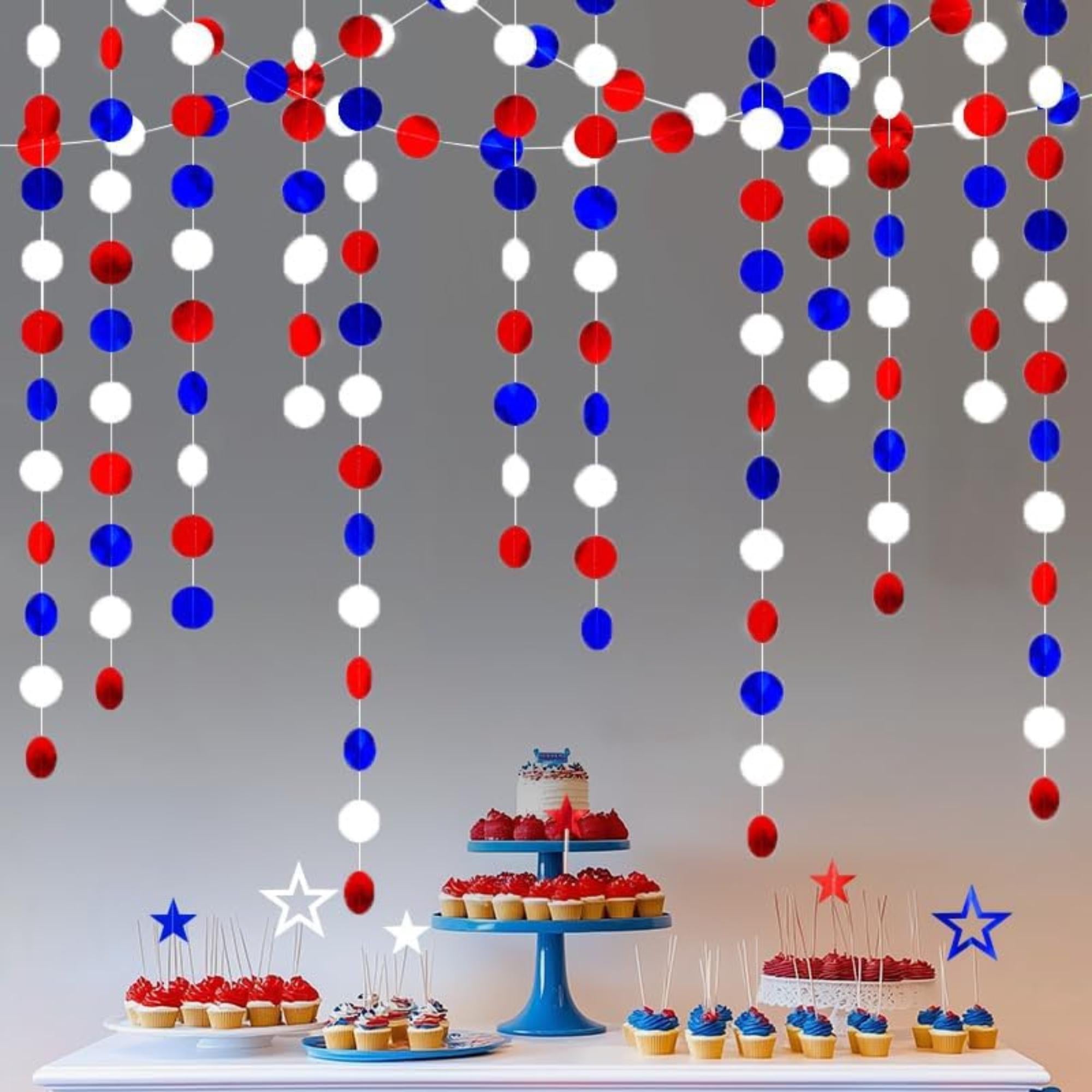 40 FT Patriotic Circle Dots Hanging Garland Red White Blue Décor