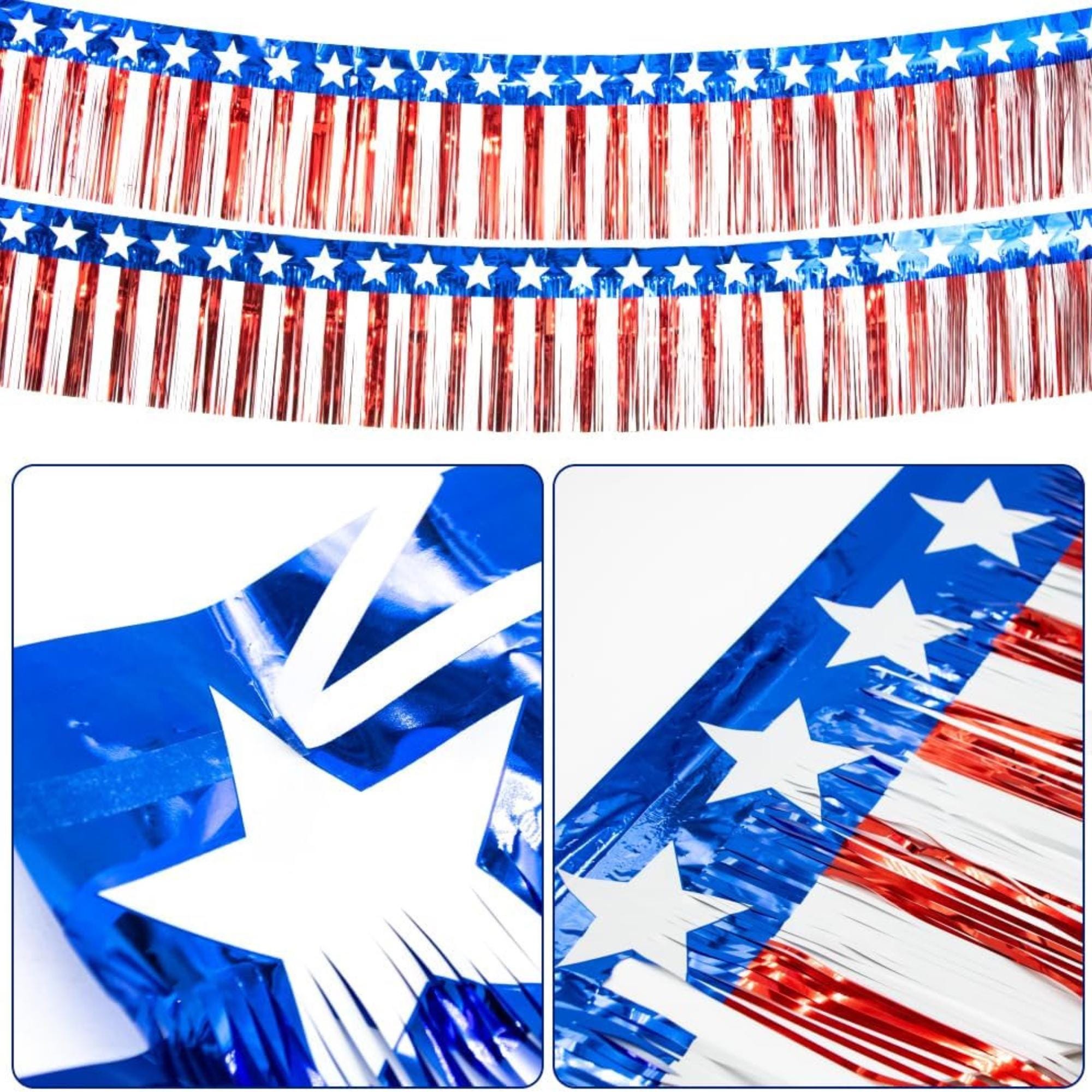 4 Pack 10FT Patriotic Foil Fringe Star Garland Red White Blue Décor