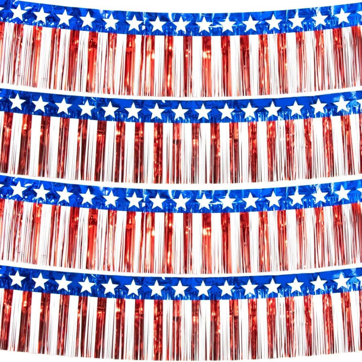 4 Pack 10FT Patriotic Foil Fringe Star Garland Red White Blue Décor