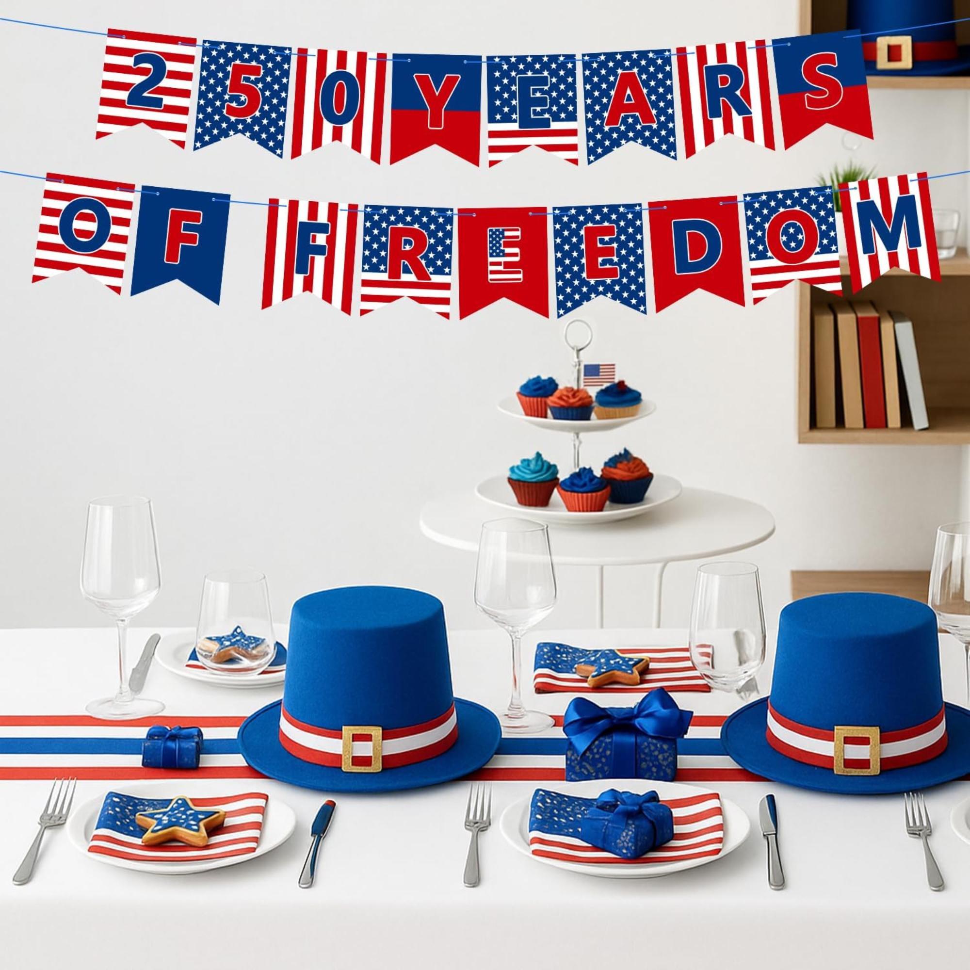 250th Anniversary Patriotic Banner Garland Red White Blue Party Décor