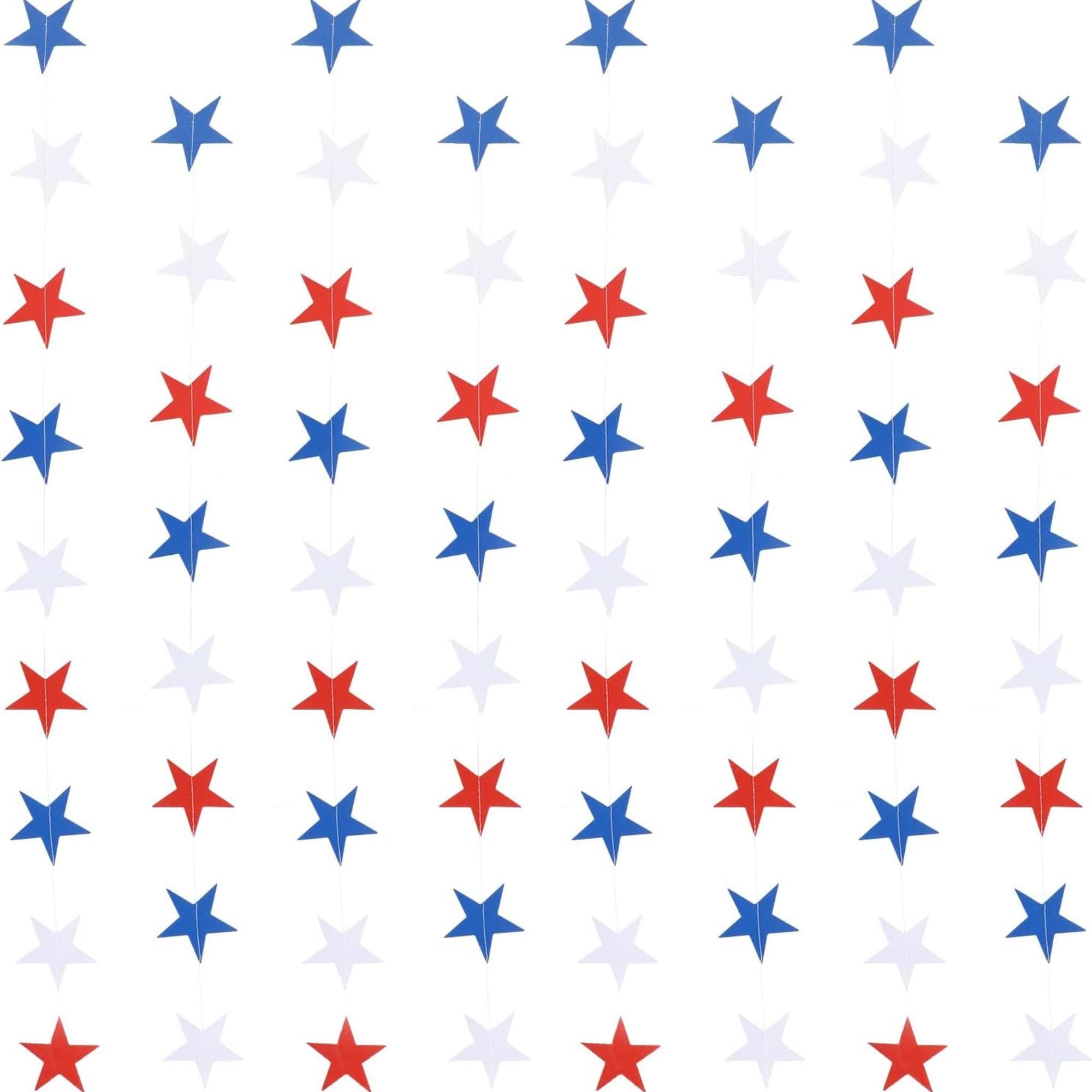 8 Pack Patriotic Star Streamers Banner Red White Blue Hanging Garland