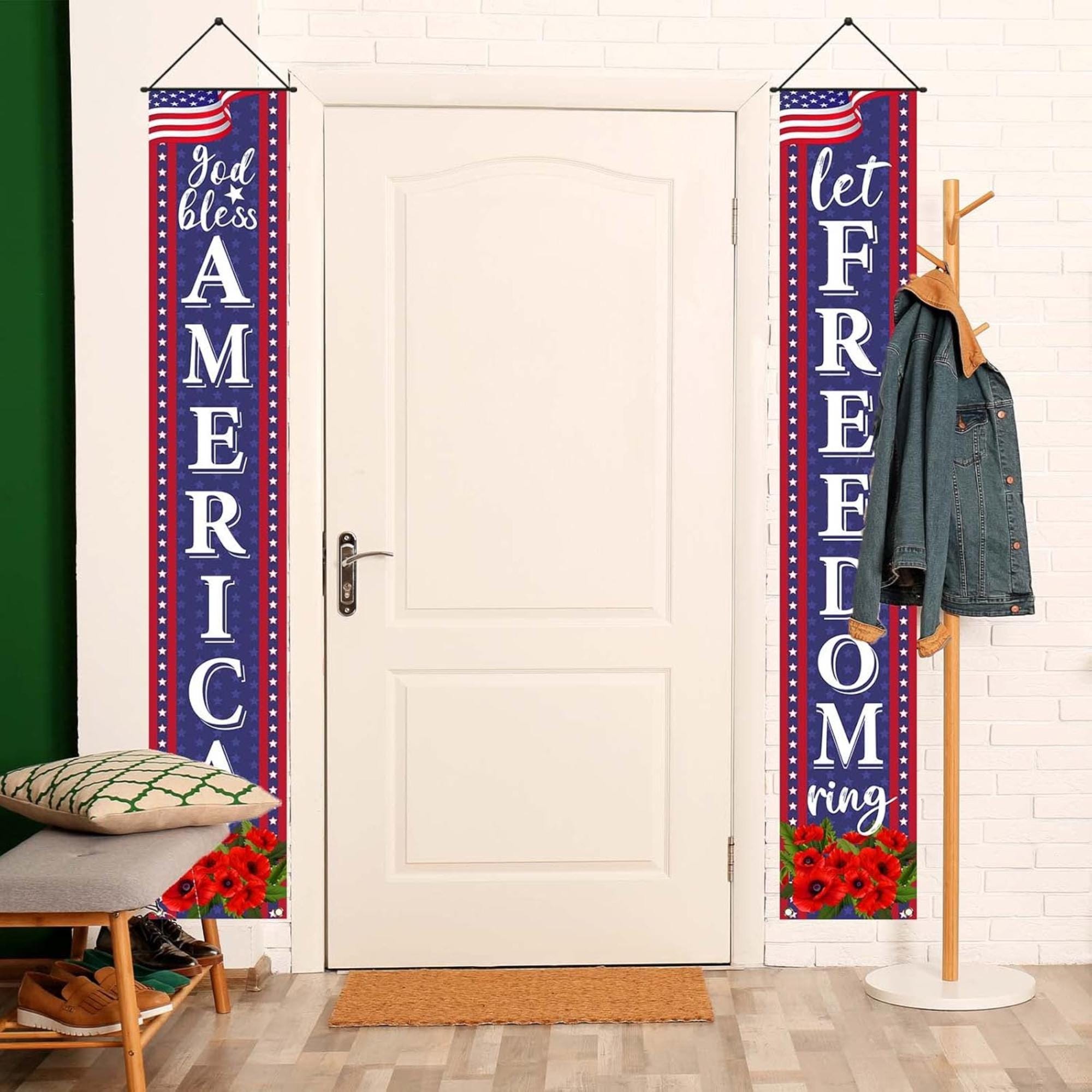 Patriotic Porch Banner God Bless America Let Freedom Ring Décor