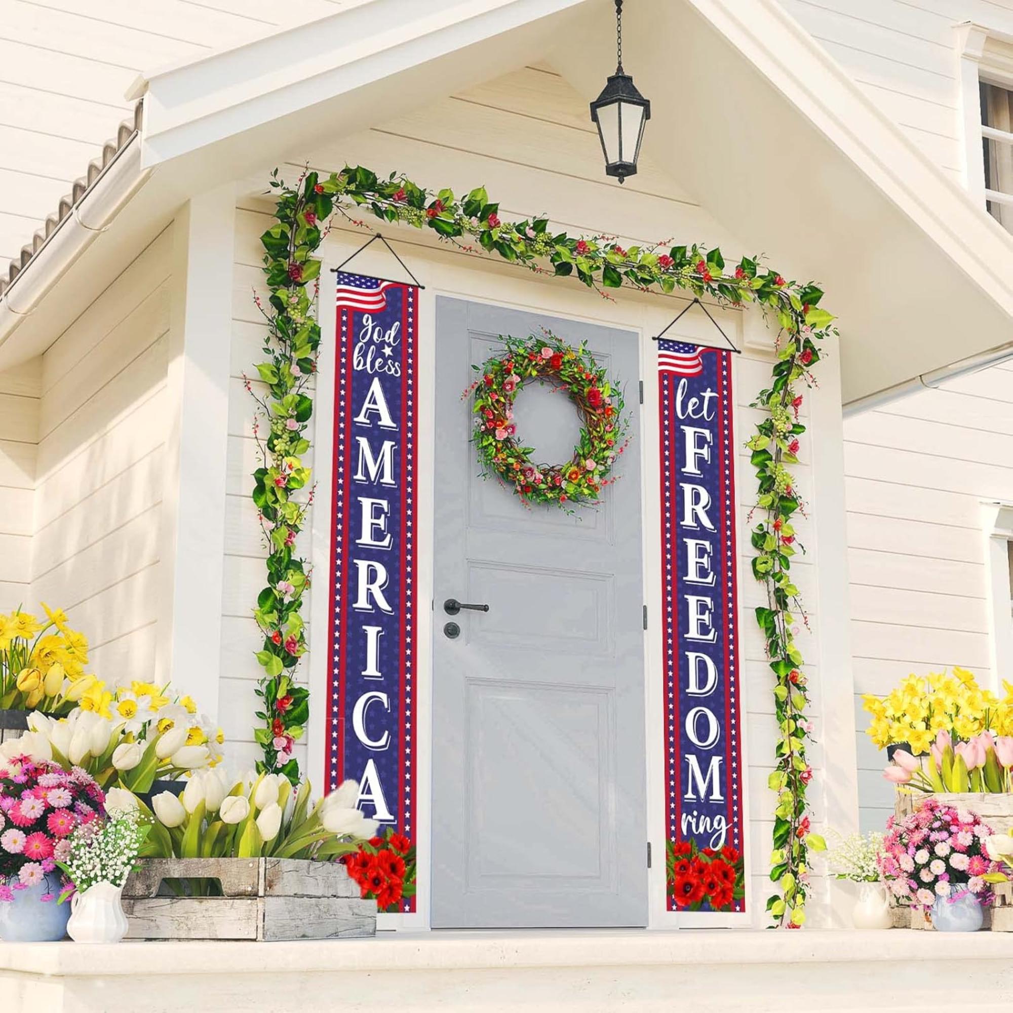 Patriotic Porch Banner God Bless America Let Freedom Ring Décor