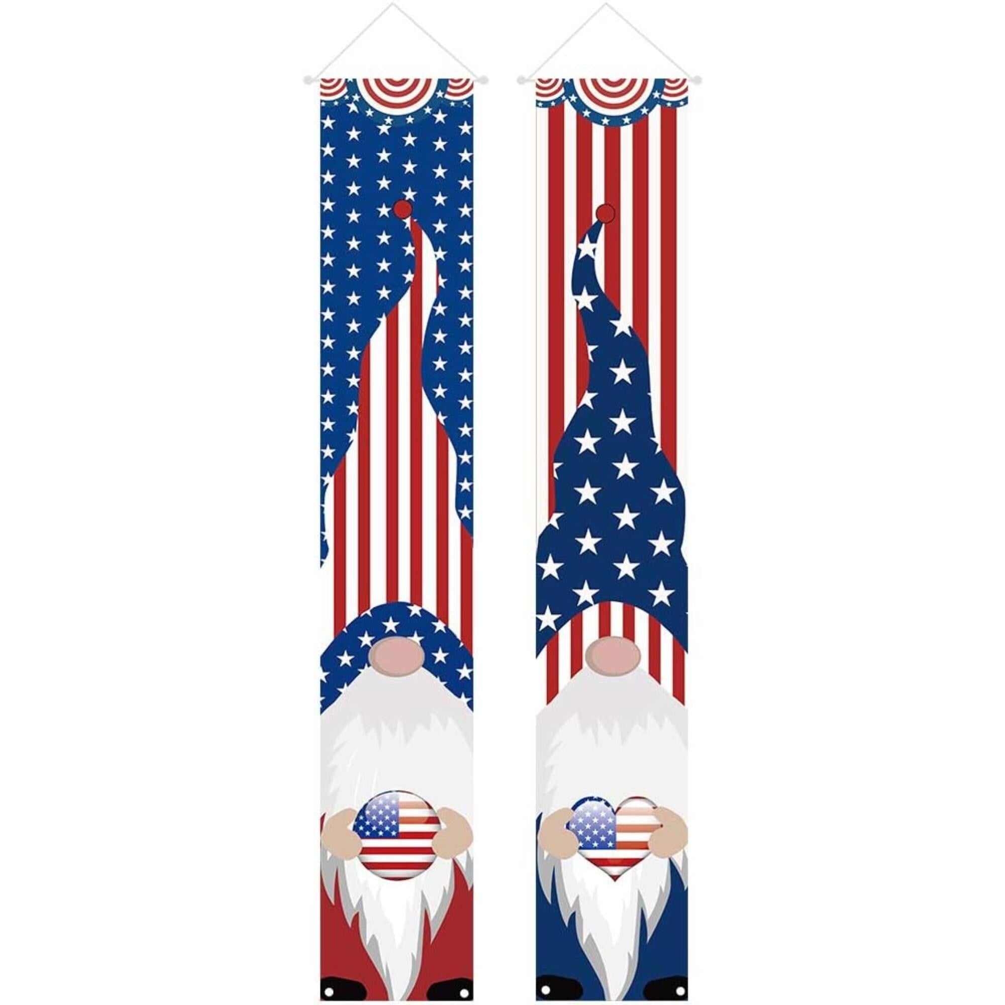 Patriotic Gnome Porch Banners 12x72 American Flag Door Hanging Décor