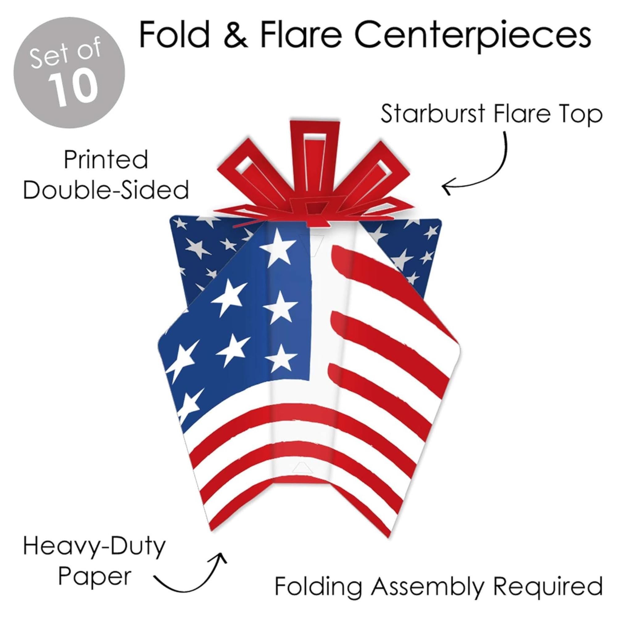 10 Count Patriotic Table Centerpieces Stars and Stripes Fold Flare Décor