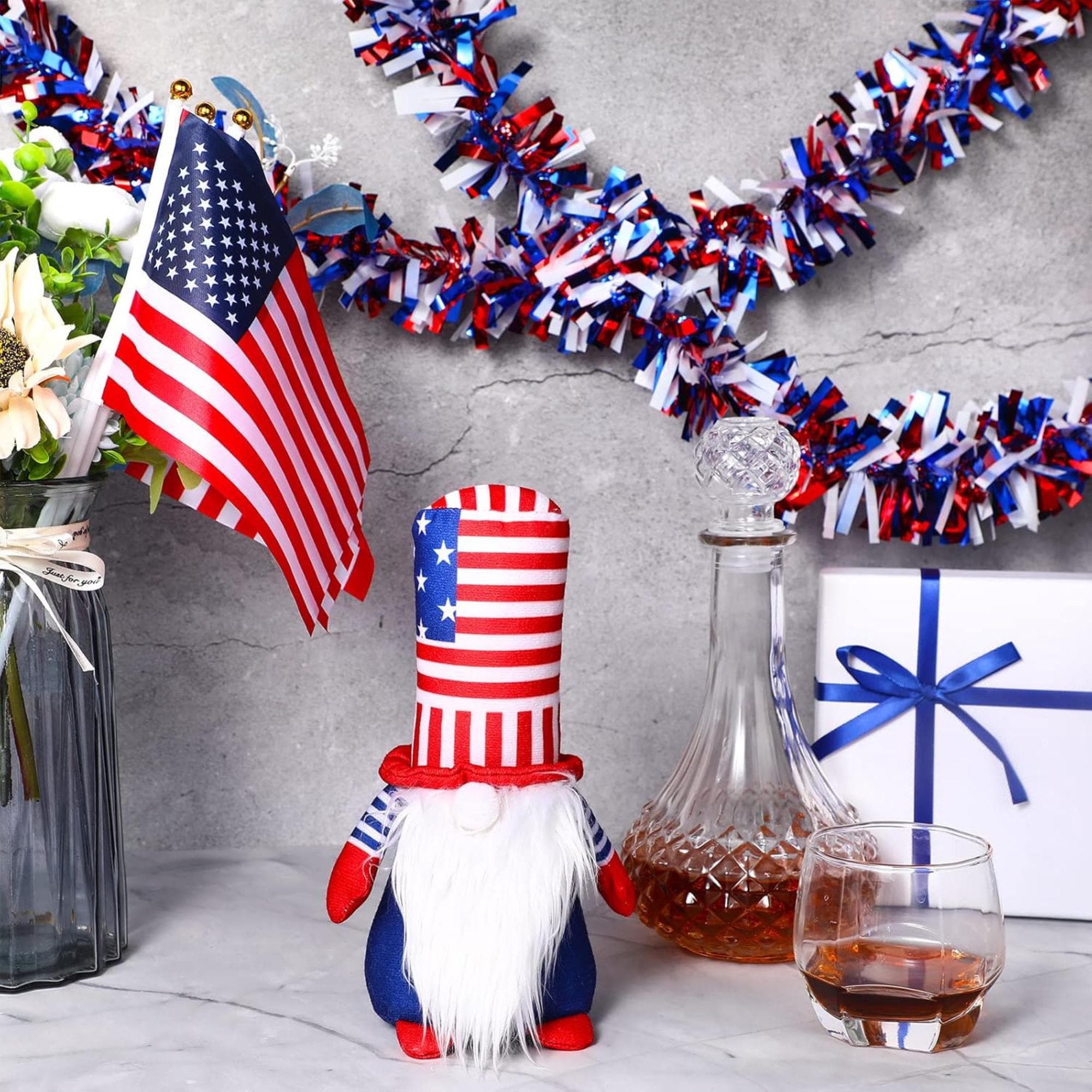 79 Feet Patriotic Tinsel Garland Red White Blue Metallic Party Décor