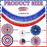 Patriotic Fringe Banner with Paper Fans Red White Blue Party Décor