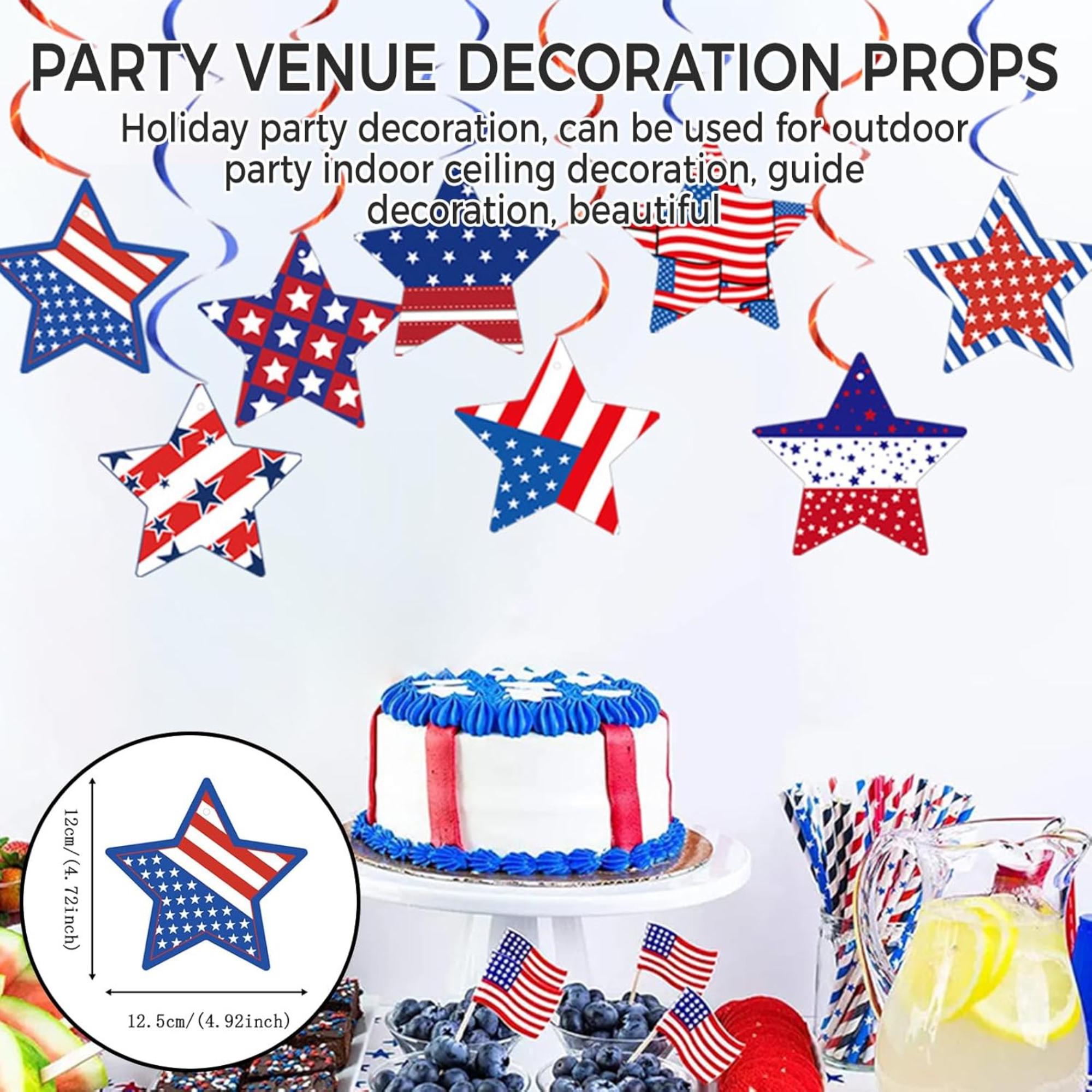 8 Piece Patriotic Star Hanging Garland Red White Blue Party Décor