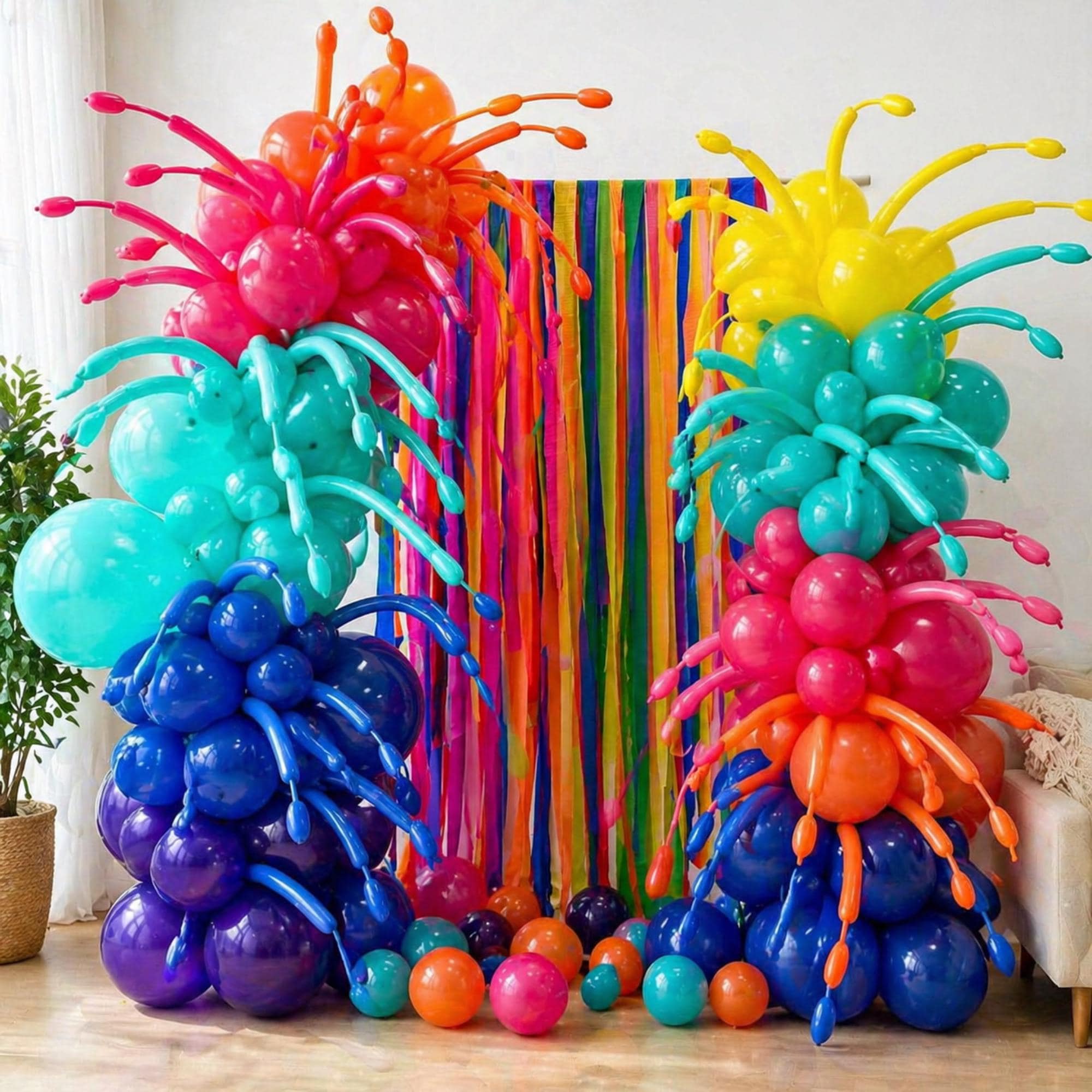 Rainbow Balloon Arch Kit: Round & Long Balloons for Parties, Birthdays, Cinco De Mayo Decorations