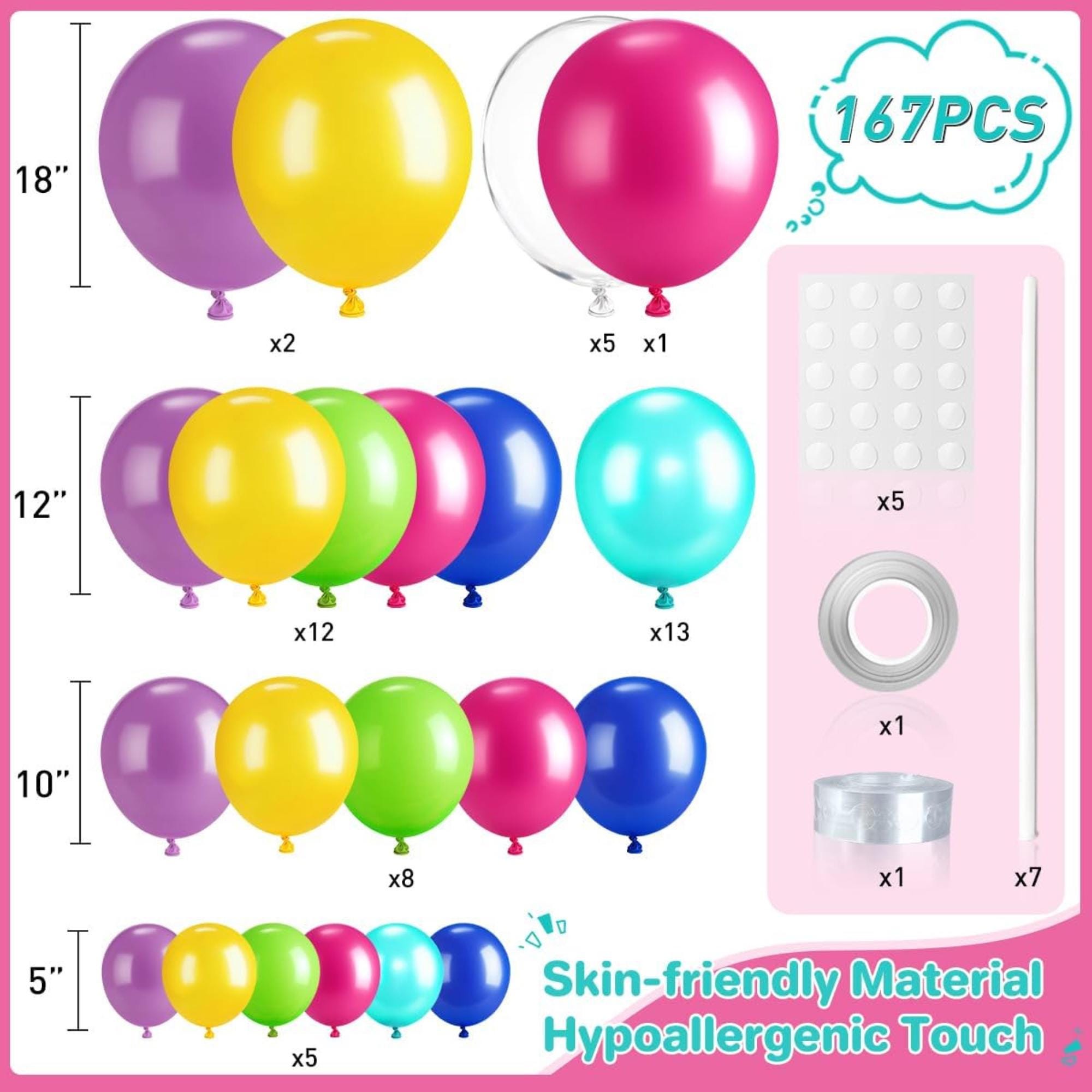 Rainbow Balloon Garland Arch Kit: Neon Primary Colors for Parties