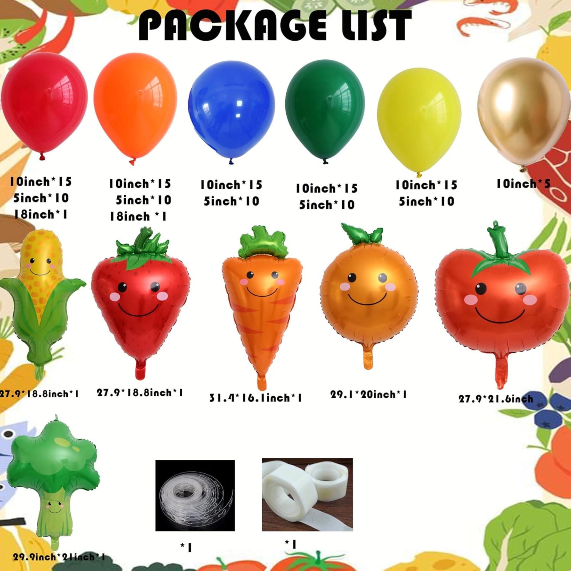 Vegetable Fruit Balloon Garland Kit: Strawberry, Carrot, Corn, Broccoli Party Decor