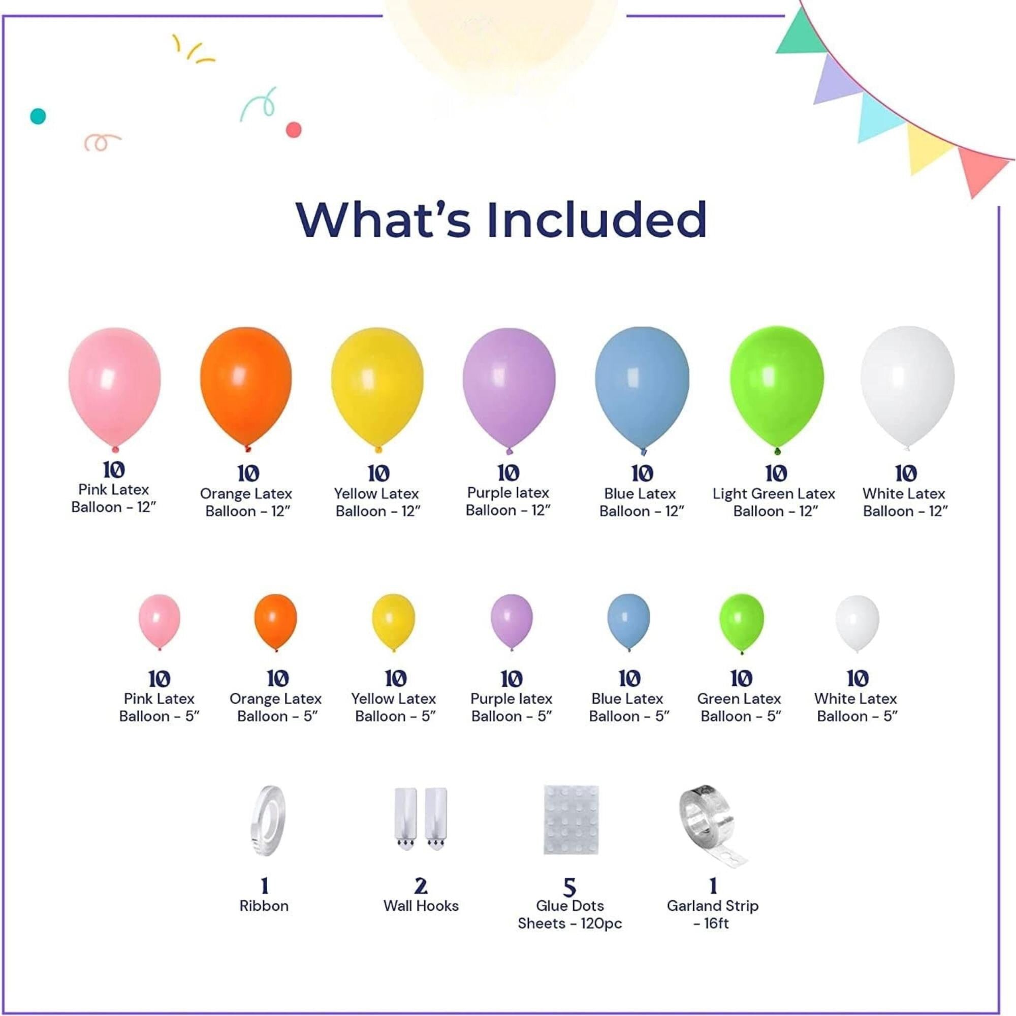 Pastel Rainbow Balloon Garland Kit: Pink, Yellow, Orange, Green, White Party Decor